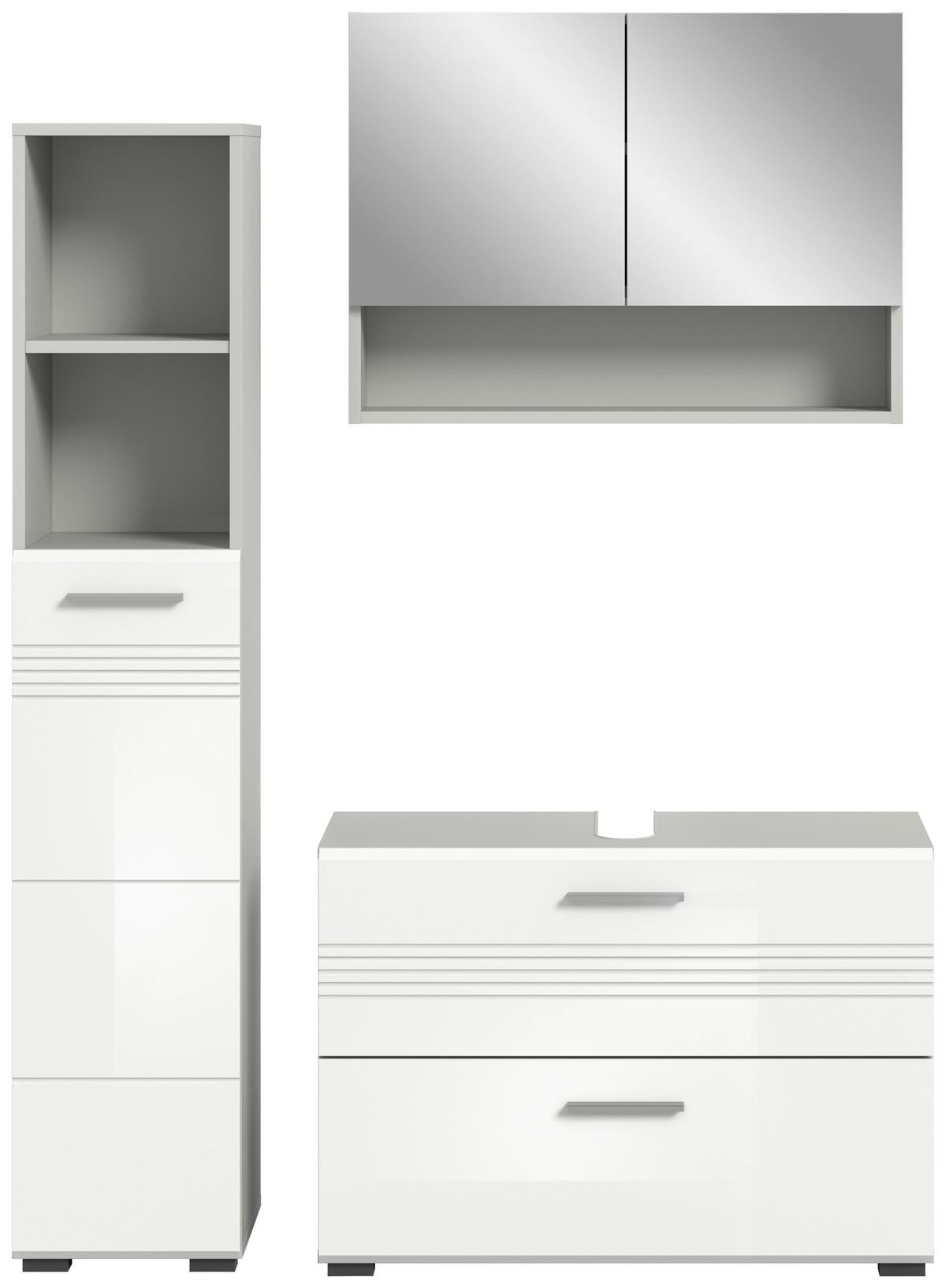 Badezimmer Copa Grau Weiß Hg B: 110 Cm - Weiß Hochglanz/Schwarz, MODERN, Holzwerkstoff (110cm) - MID.YOU