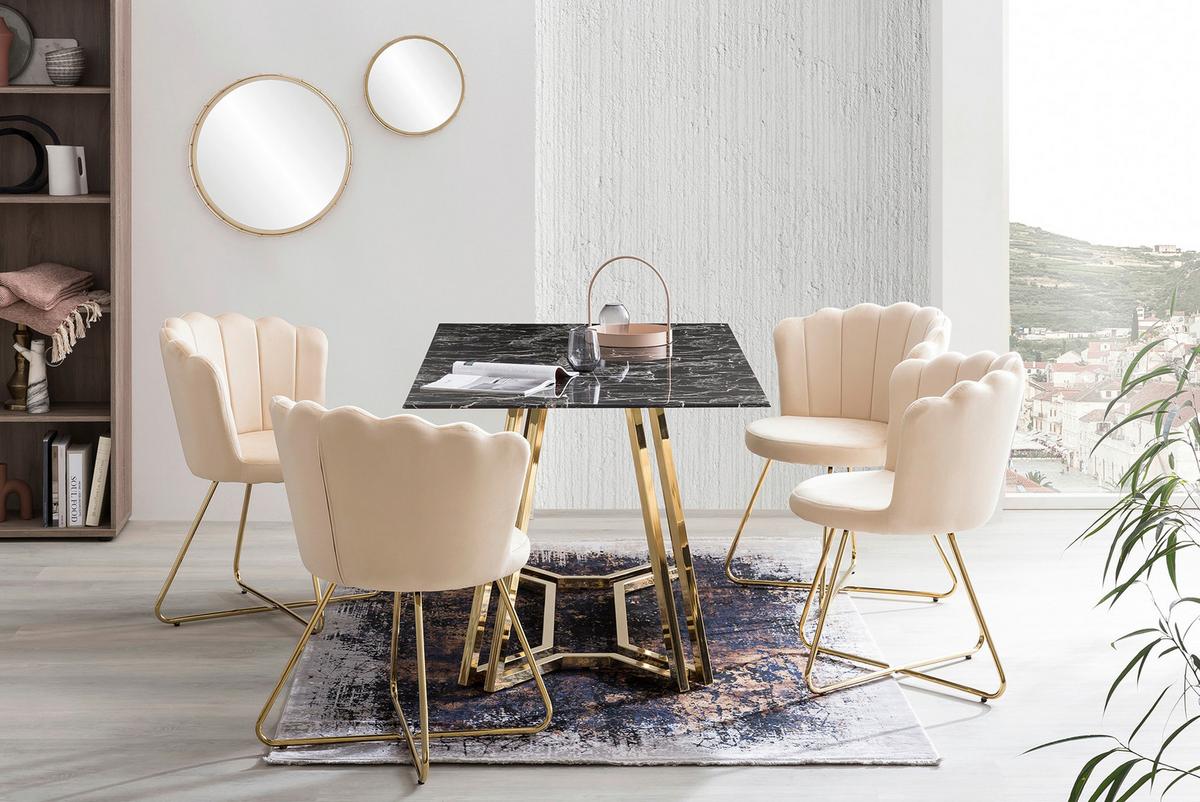 Stuhl-Set Beige B: 69,5 cm - Beige/Goldfarben, MODERN, Textil/Metall (69,5/85/66cm) - Livetastic