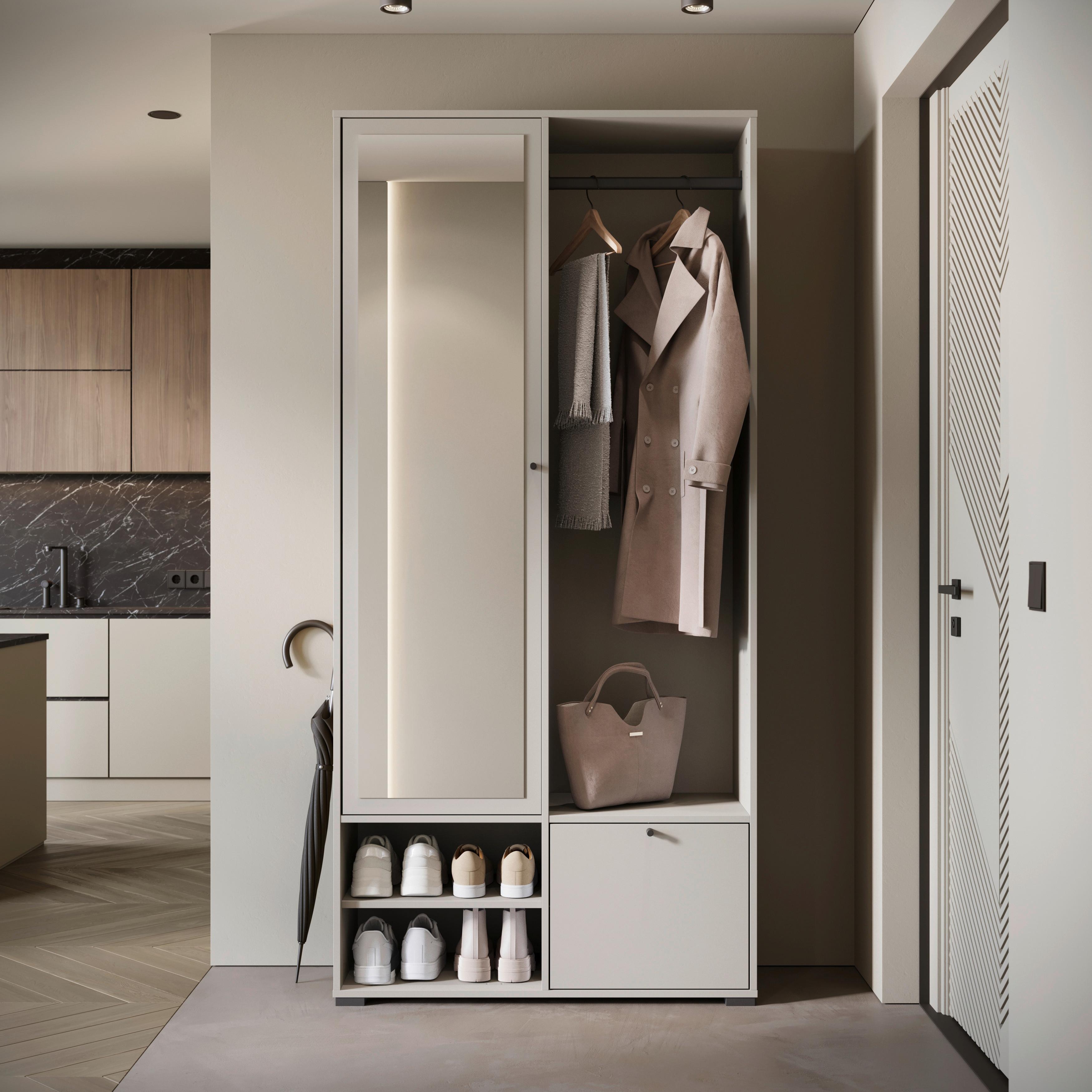Garderobe Dino Beige-Kaschmir B: 90 Cm - Kaschmir/Beige, Trend, Holzwerkstoff (90/190/33cm)