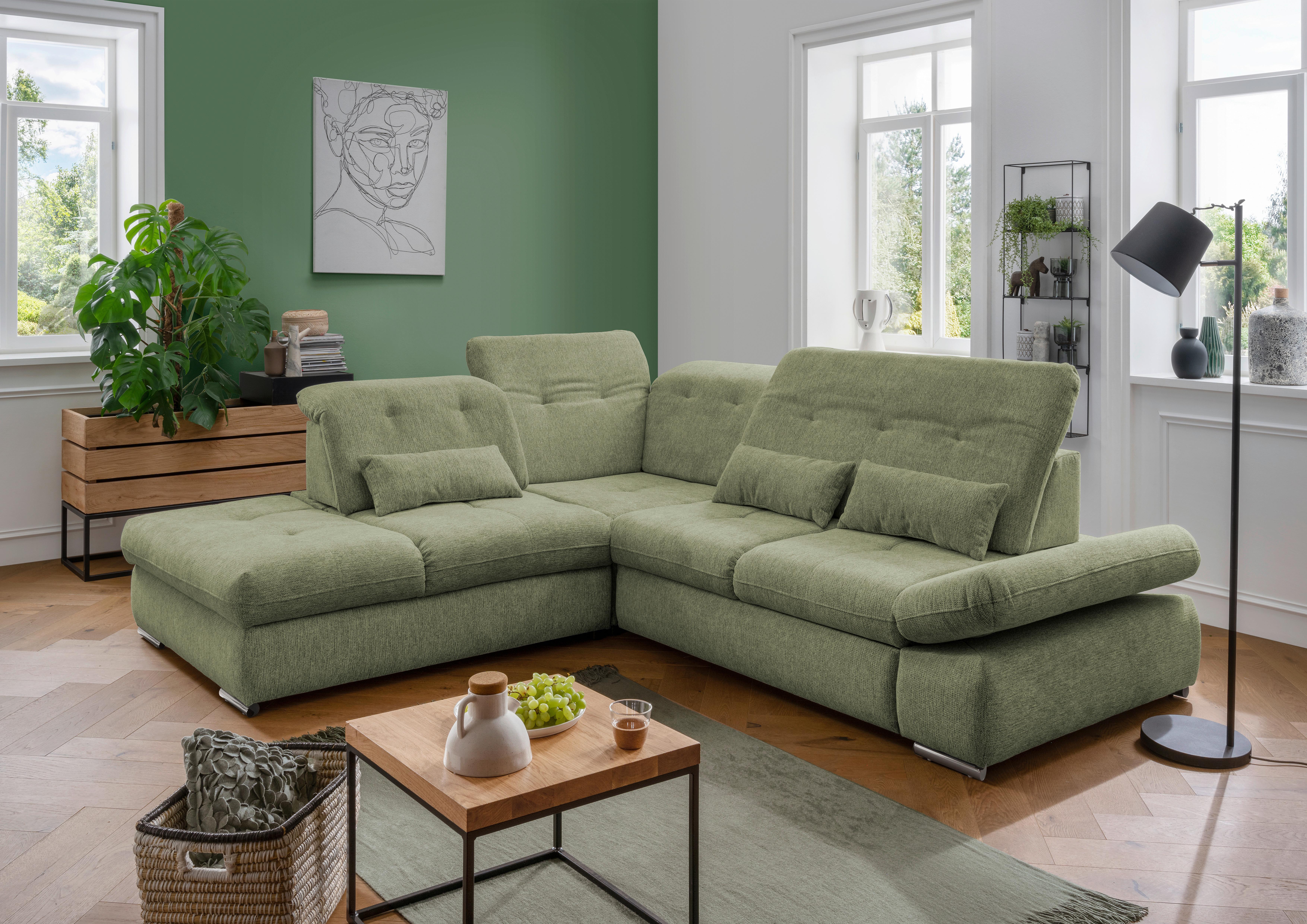Ecksofa Mit Schlaffunktion Dalida Grün Chenille - Chromfarben/Grün, Design, Textil (254/280cm) - Livetastic