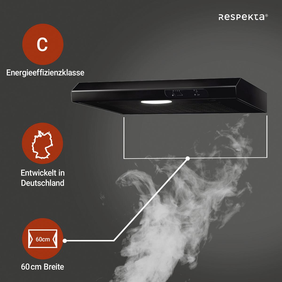 Dunstabzugshaube Respekta Suna 60 Cm - Schwarz, Trend, Metall (60/7,6/47cm) - Respekta