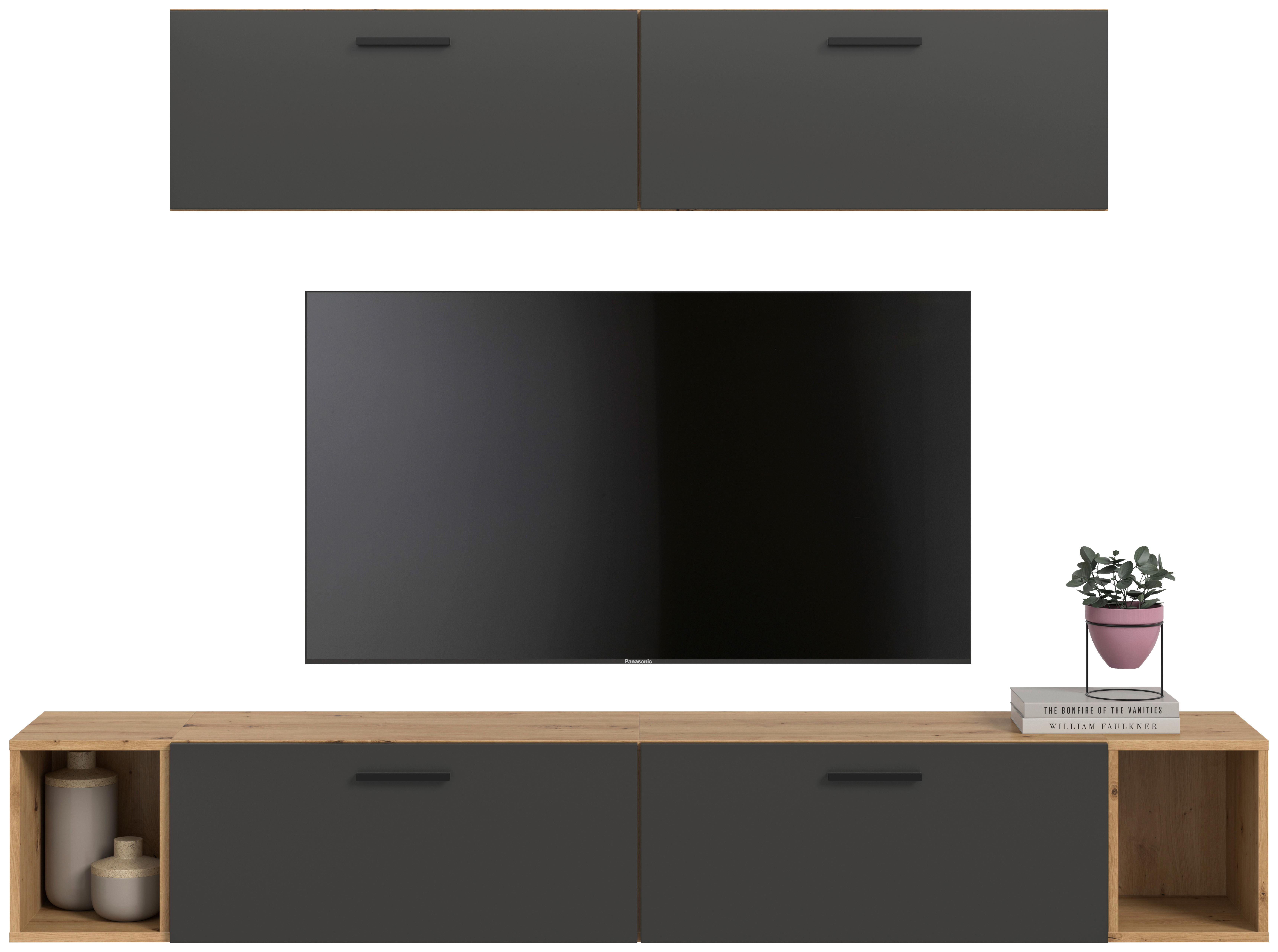 Wohnwand, The One 8, B: 150 Cm Grau/artisan Eiche Dekor - Schwarz/Eiche Artisan, Trend, Holzwerkstoff (150/92/34cm)