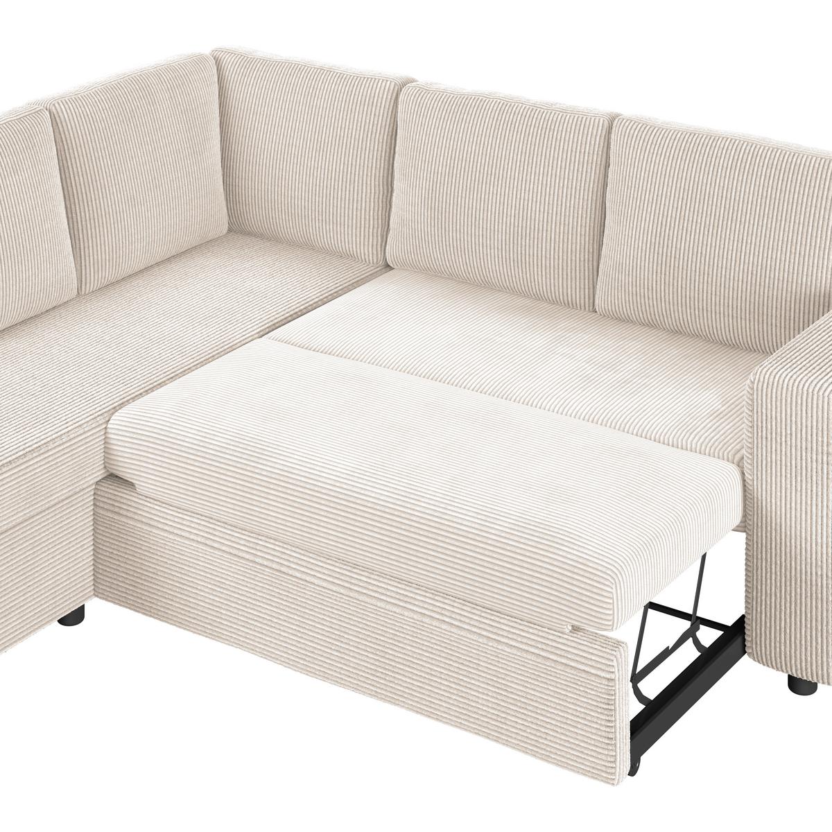 Ecksofa mit Schlaffunktion Toulouse perlmutt, 206x224cm - Perlmutt/Schwarz, Trend, Holz/Textil (206/224cm)