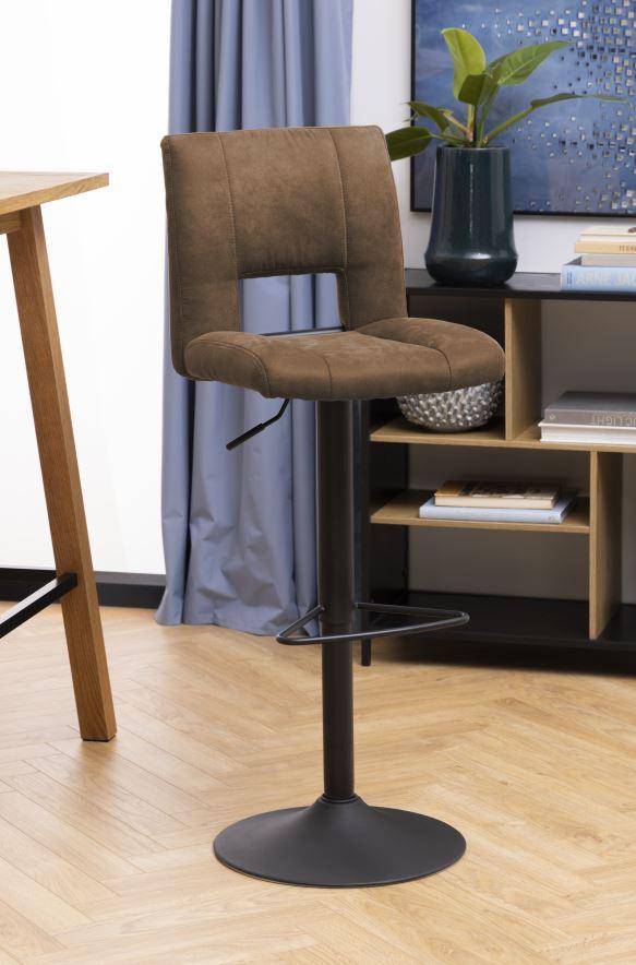 Barhocker höhenverstellbar mit Lehne Sylvia Hellbraun - Hellbraun/Schwarz, Design, Textil/Metall (41,5/94-115/52cm) - Carryhome