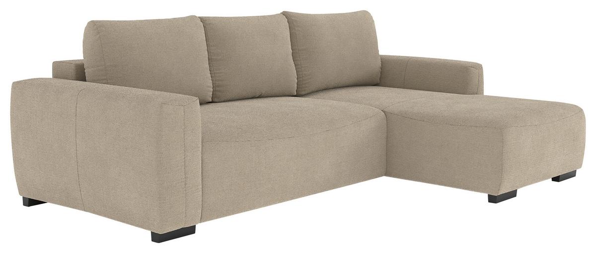 Ecksofa mit Bettfunktion Giro Cord braun, B: 252cm - Schwarz/Braun, Trend, Textil (252/86/170cm)