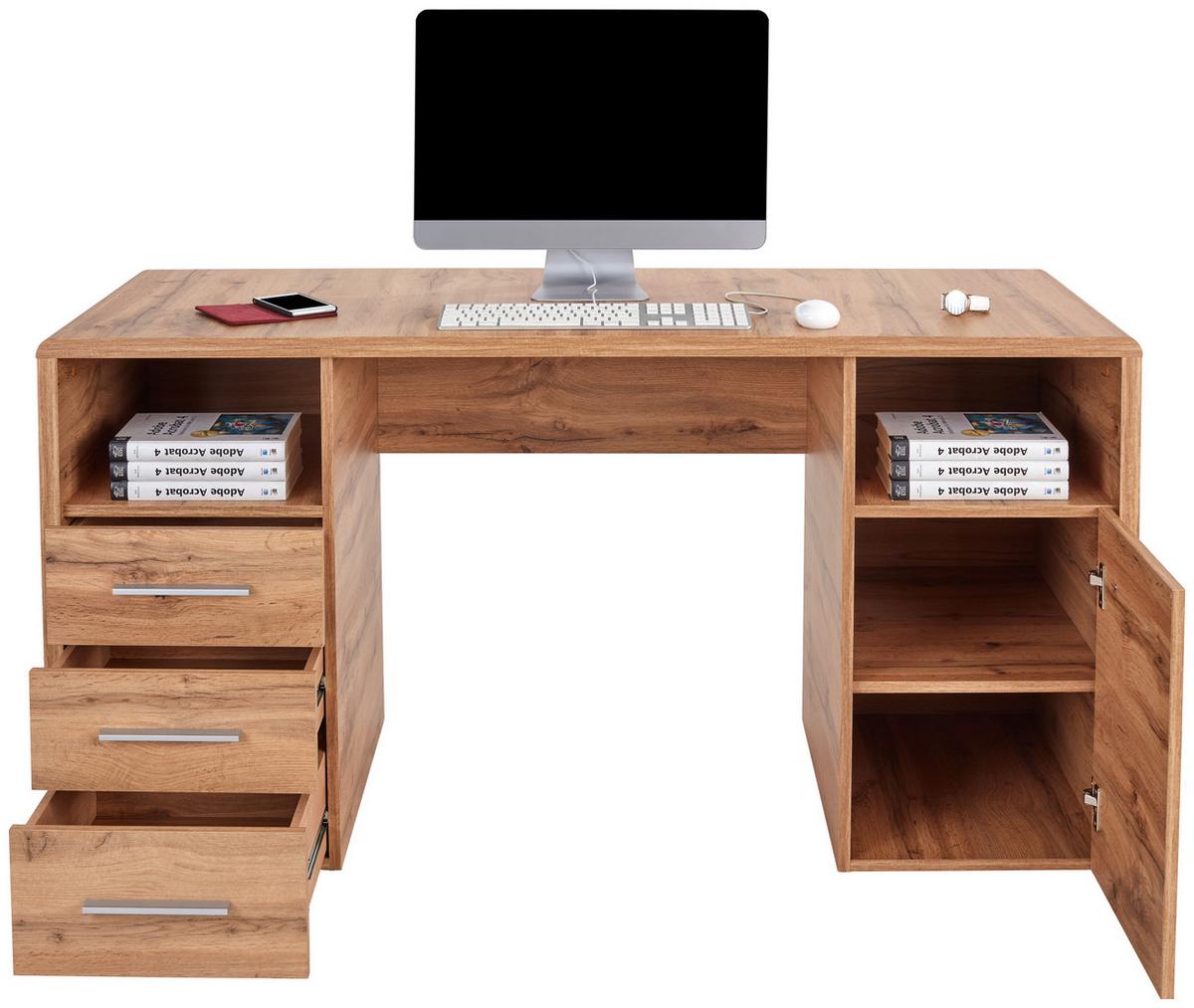 Schreibtisch mit Stauraum B: 150cm H: 75,5cm Eiche Dekor - Eichefarben, MODERN, Holzwerkstoff (150/75,5/60cm)