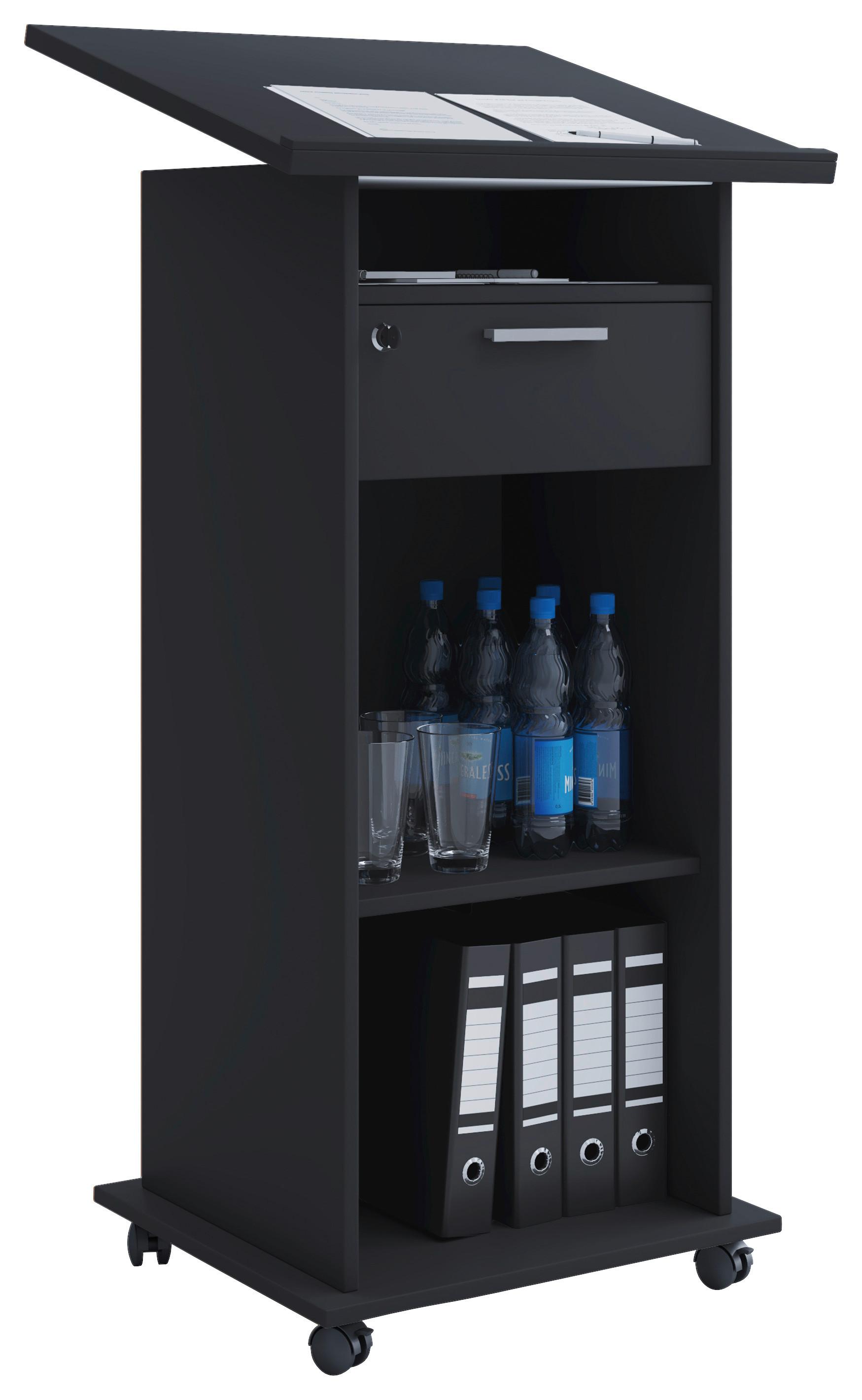 Stehpult + Rollen B: 60 cm H 120 cm Meeta, Schwarz - Schwarz, Basics, Holzwerkstoff (60/50/120cm) - MID.YOU
