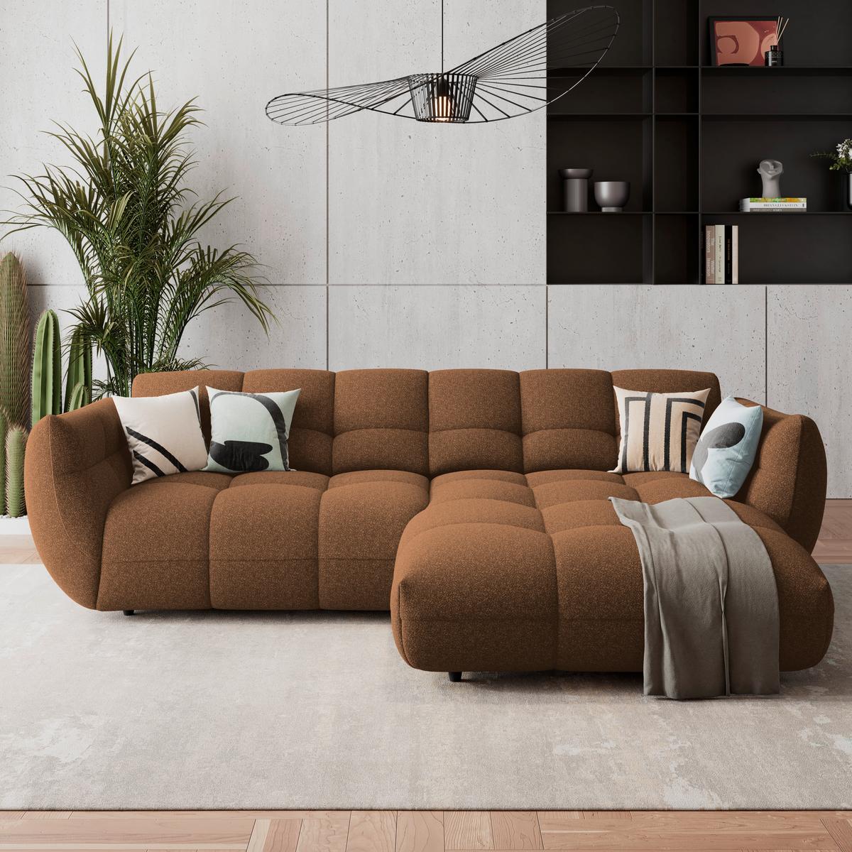Ecksofa Panda Chenille terracotta, 280x178cm - Terracotta/Schwarz, Trend, Textil (280/178cm)