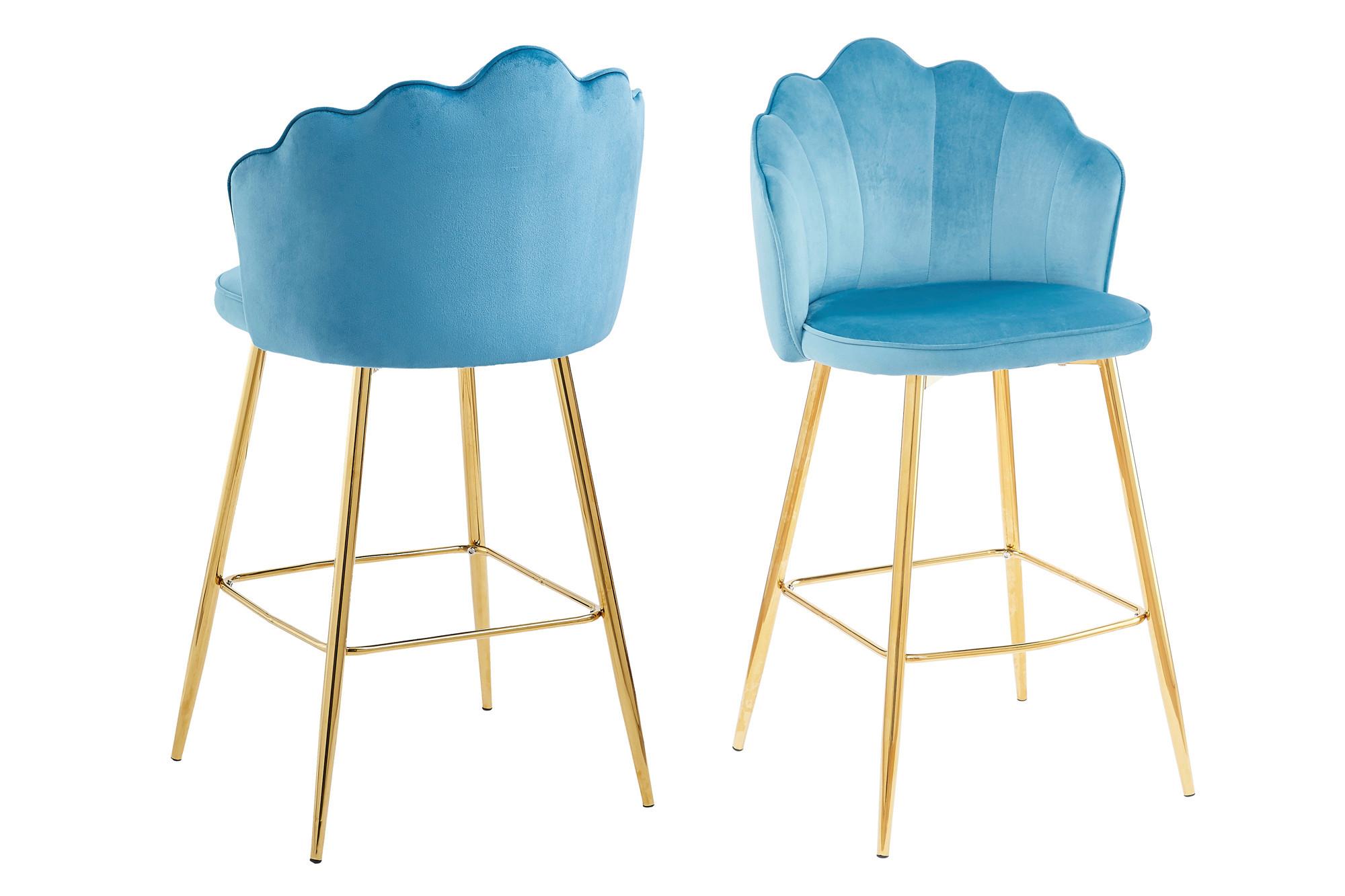 Barhocker-Set Blau B: 52 cm - Blau/Goldfarben, MODERN, Textil/Metall (52/100/54cm) - Livetastic