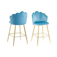 Barhocker-Set Blau B: 52 cm - Blau/Goldfarben, MODERN, Textil/Metall (52/100/54cm) - Livetastic