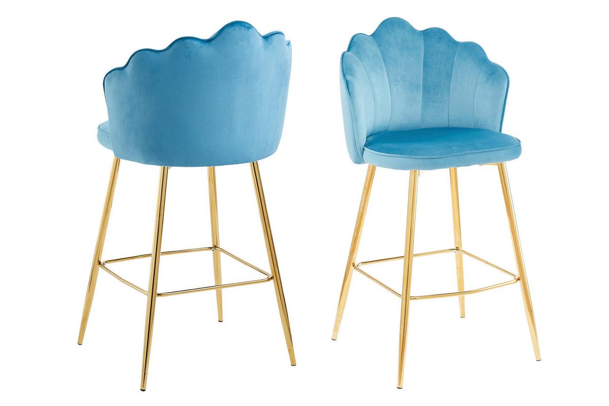 Barhocker-Set Blau B: 52 cm - Blau/Goldfarben, MODERN, Textil/Metall (52/100/54cm) - Livetastic