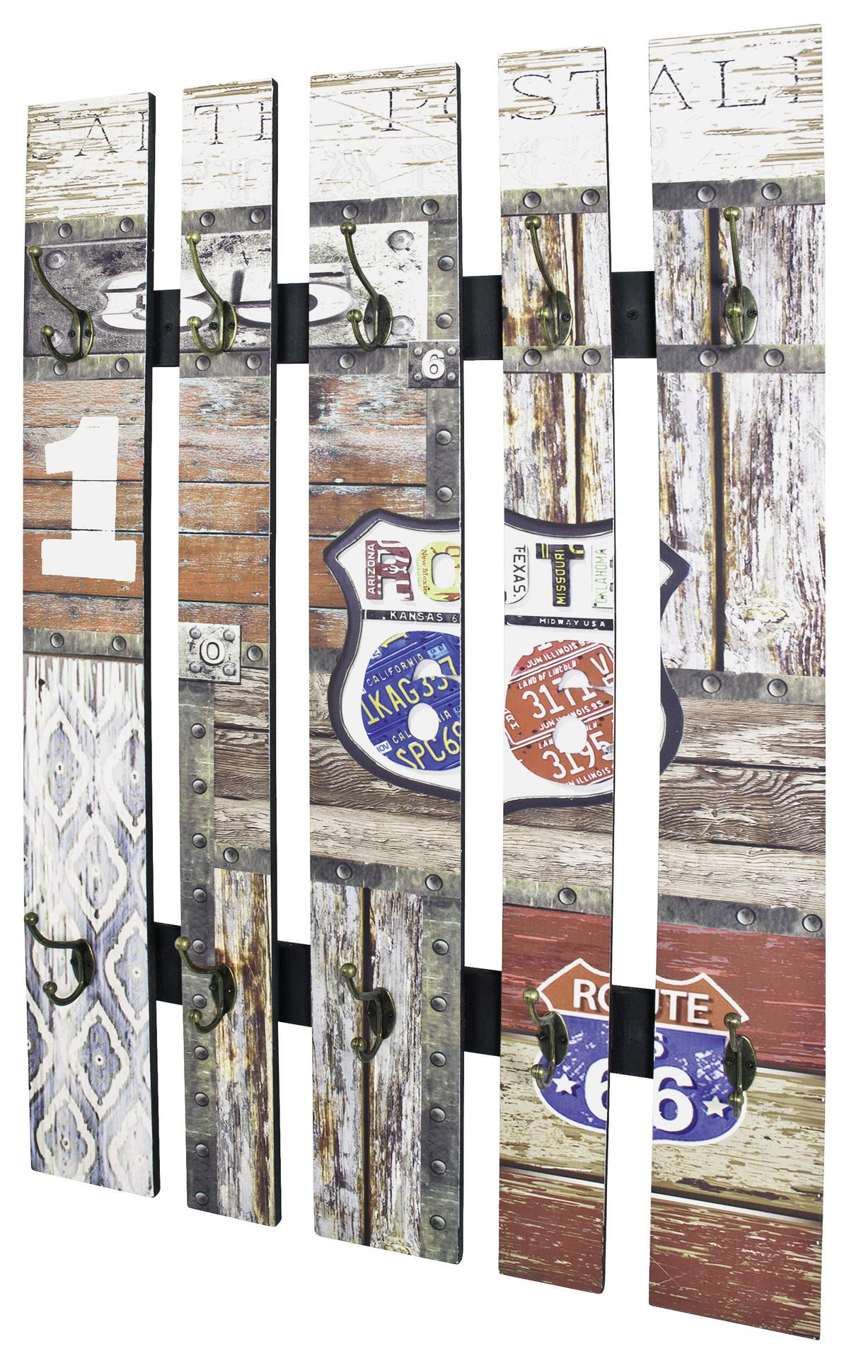 Wandgarderobe Timber Multicolor B: 65 Cm 10 Haken - Multicolor, KONVENTIONELL, Holzwerkstoff (65/100/9cm)