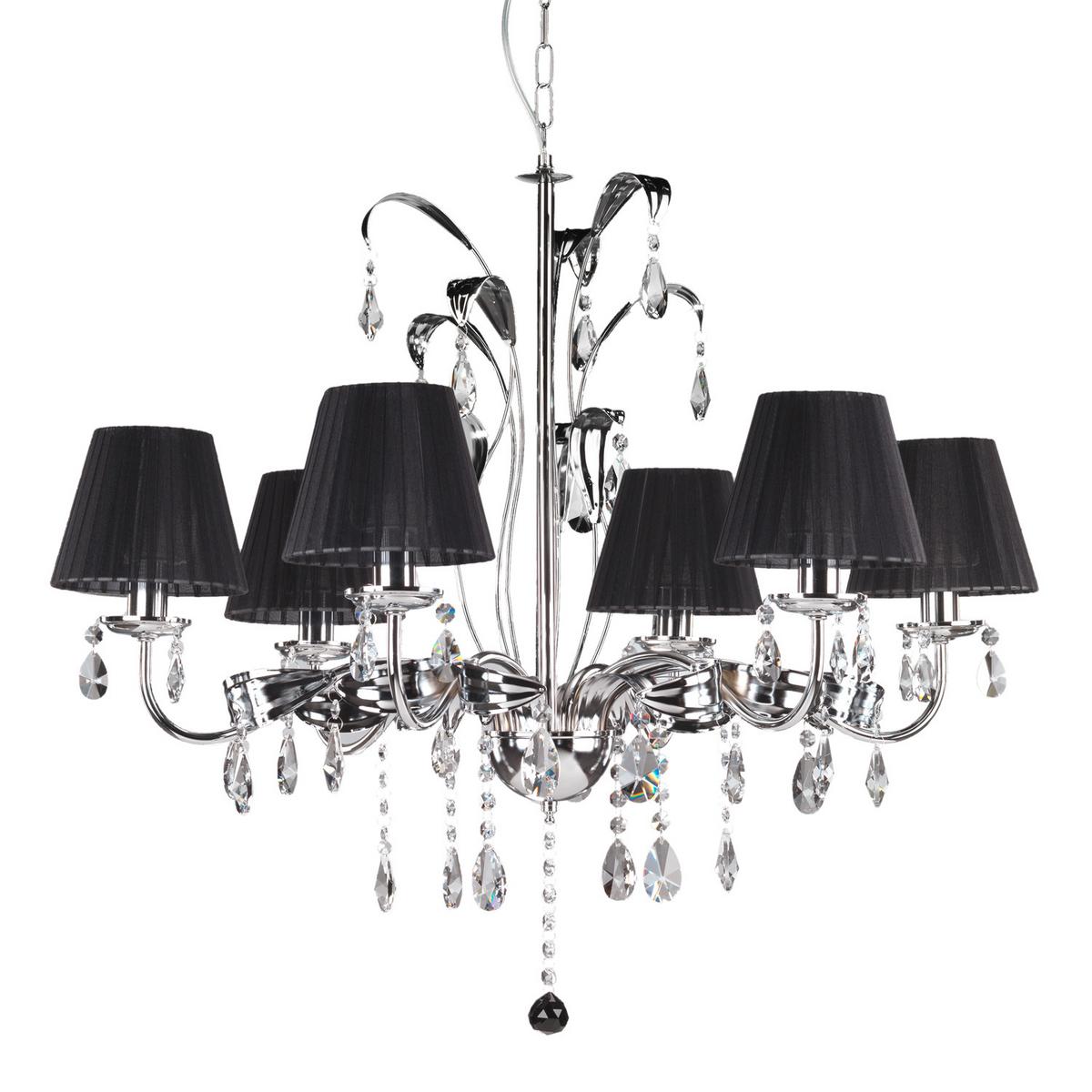 Kristall-Hängeleuchte 4865/6cn - Chromfarben/Schwarz, KONVENTIONELL, Glas/Textil (80/120cm)