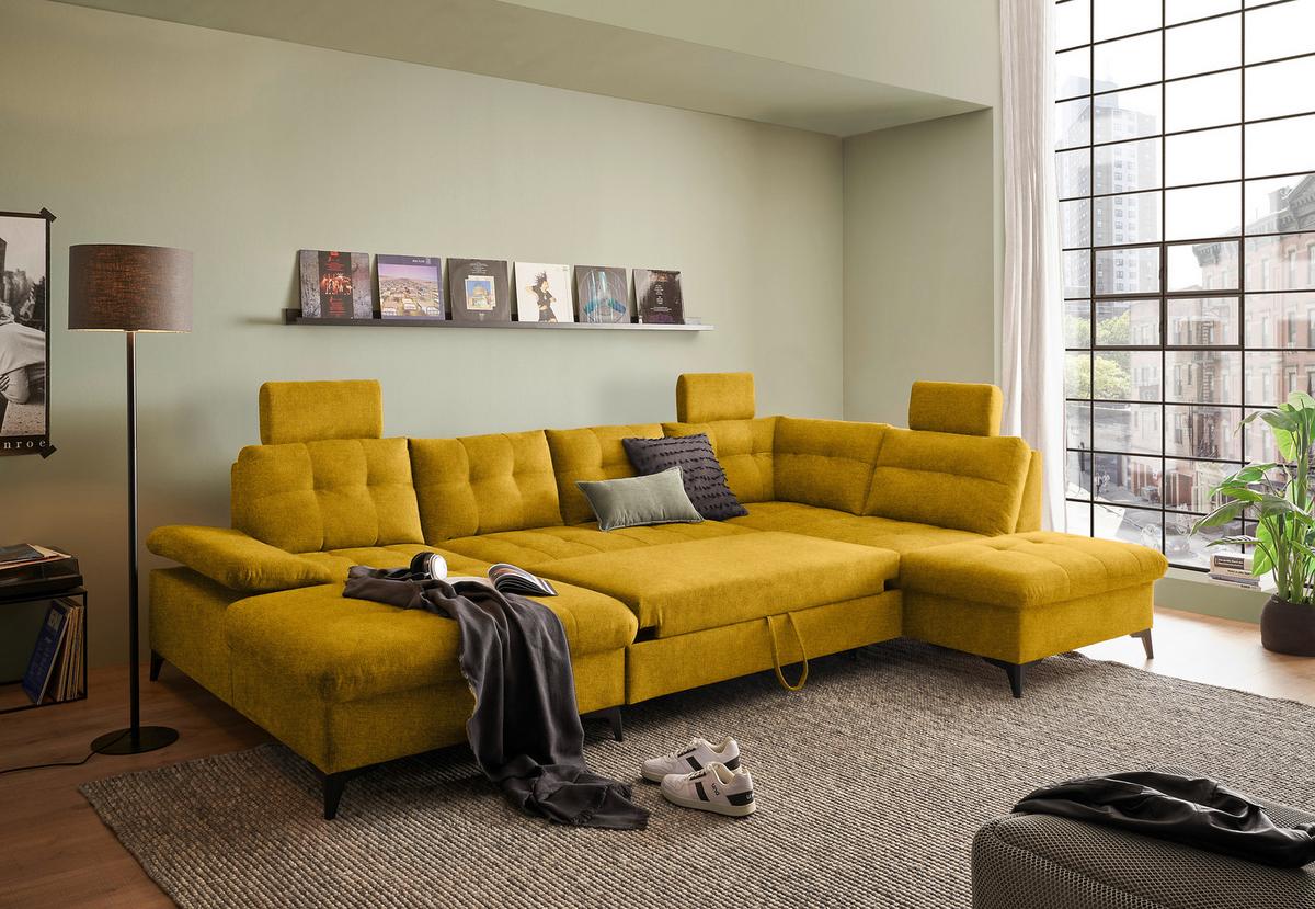 Wohnlandschaft Durban U Gelb U: 170/324/218 Cm - Gelb/Schwarz, KONVENTIONELL, Textil (170/324/218cm) - MID.YOU