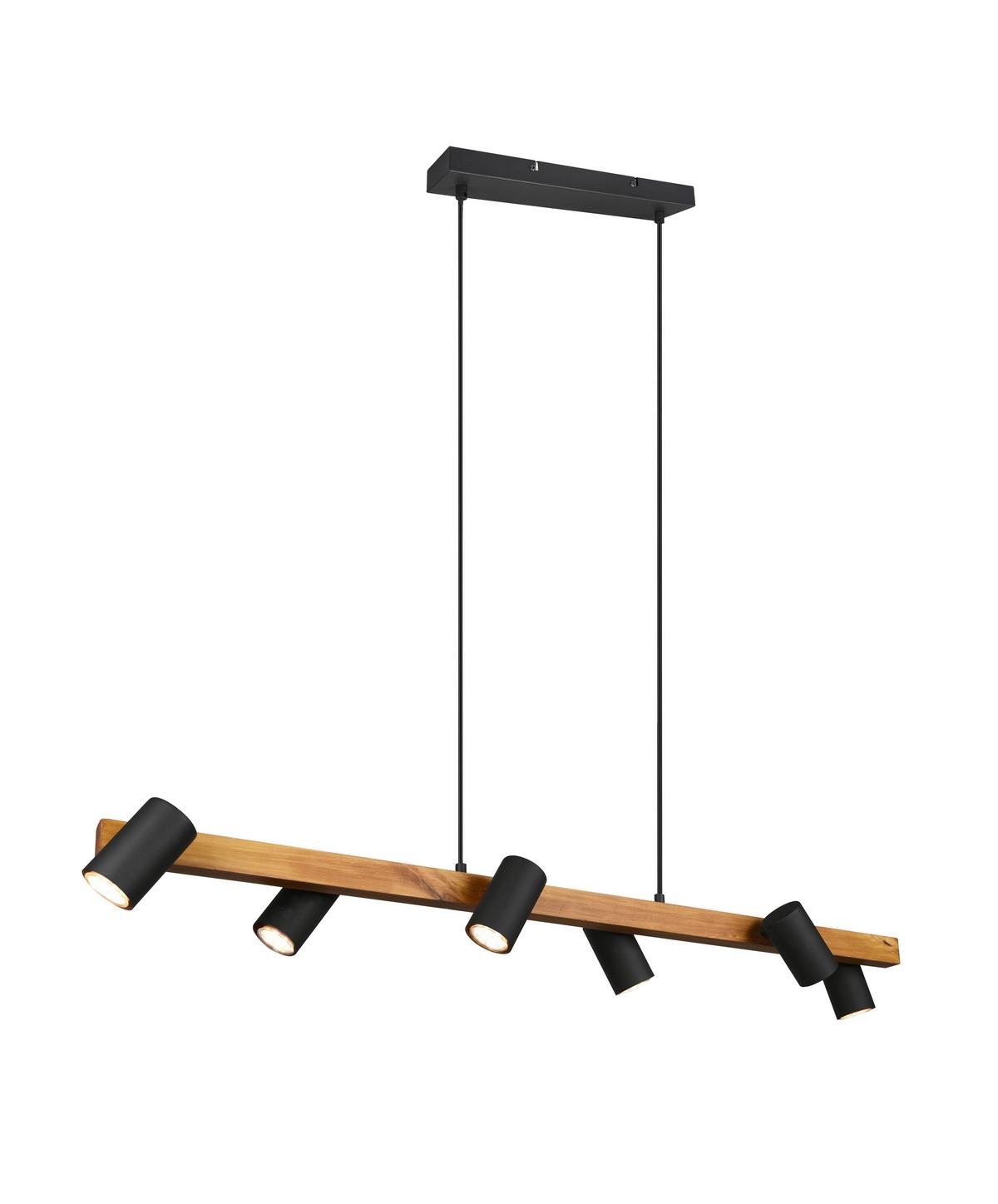 Hängeleuchte Marley H: 150 Cm 6-Flammig, Echtholz Kiefer - Schwarz, Basics, Holz/Metall (115/20/150cm) - Trio Leuchten