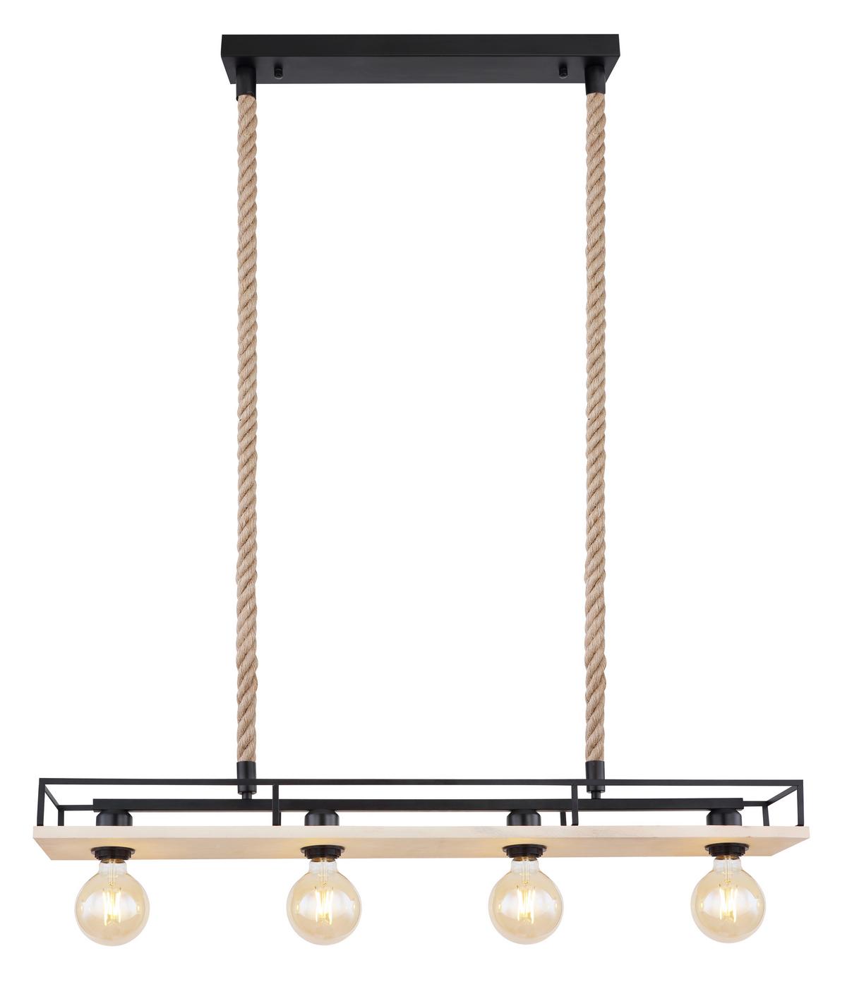 Hängeleuchte H: 120 cm 4-Flammig - Schwarz/Braun, Basics, Naturmaterialien/Holz (95/15/120cm) - Globo