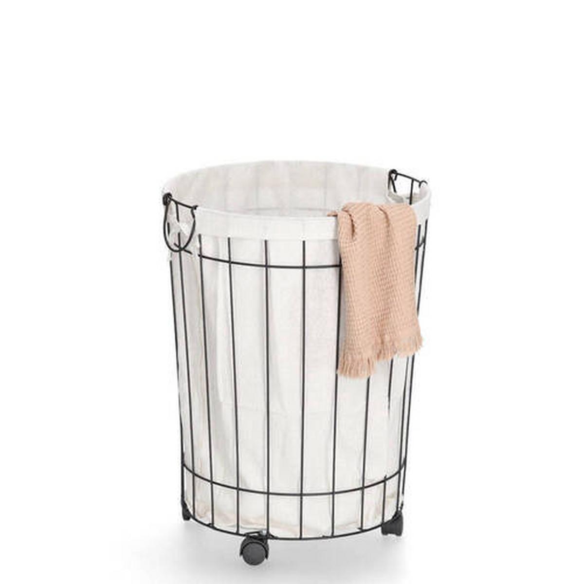 Wäschesammler Naturfarben/ Schwarz B: 44 Cm - Schwarz/Naturfarben, Basics, Textil/Metall (44/44/60cm) - Zeller Present