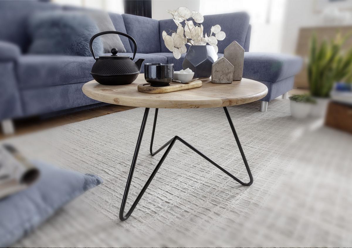 Konferenční stolek z masivního dřeva akácie - černá/barvy akácie, Moderní, kov/dřevo (60/60/39,5cm) - MID.YOU