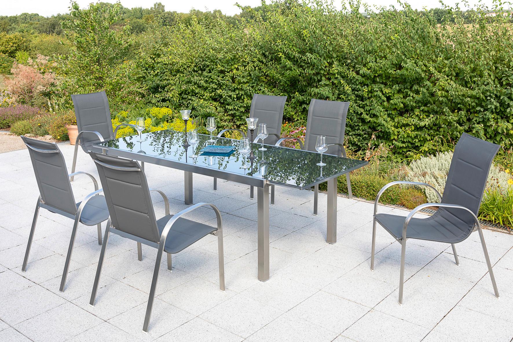 Gartentisch ausziehbar Metall L 180 cm - Silberfarben/Grau, MODERN, Glas/Metall (180/100/75cm) - Gardenson