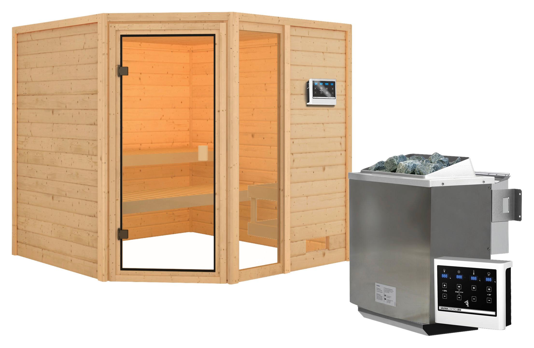 Sauna Lille 3 Mit Ext. Steuerung 196x187x196 Cm - Naturfarben, Basics, Holz (196/187/196cm) - Karibu