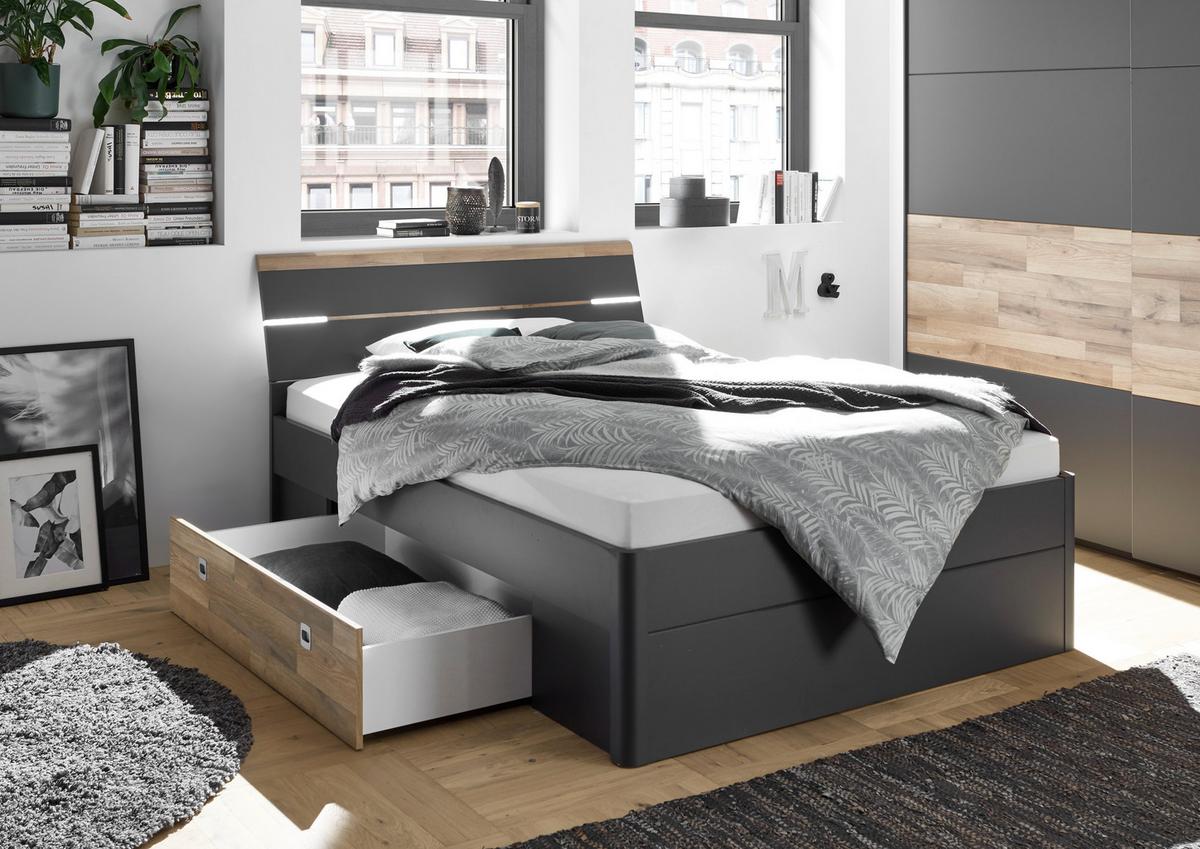 Ágykeret Mars 160/200 Cm - grafitszürke/tölgyfa színű, Konventionell, faalapú anyag (160/200cm) - MID.YOU