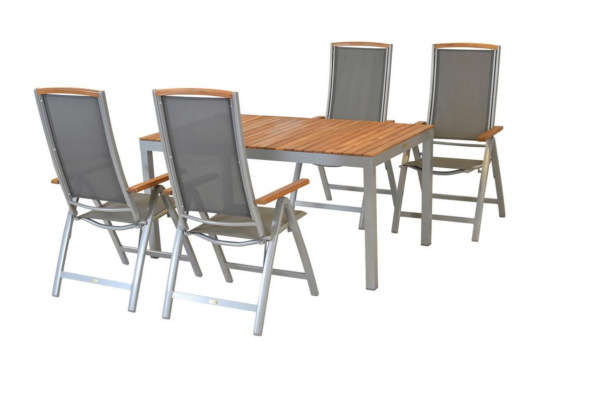 Gartentischgruppe Siena 5-Tlg. Aus Akazie, Stühle Klappbar - Silberfarben/Naturfarben, KONVENTIONELL, Holz/Textil - Gardenson
