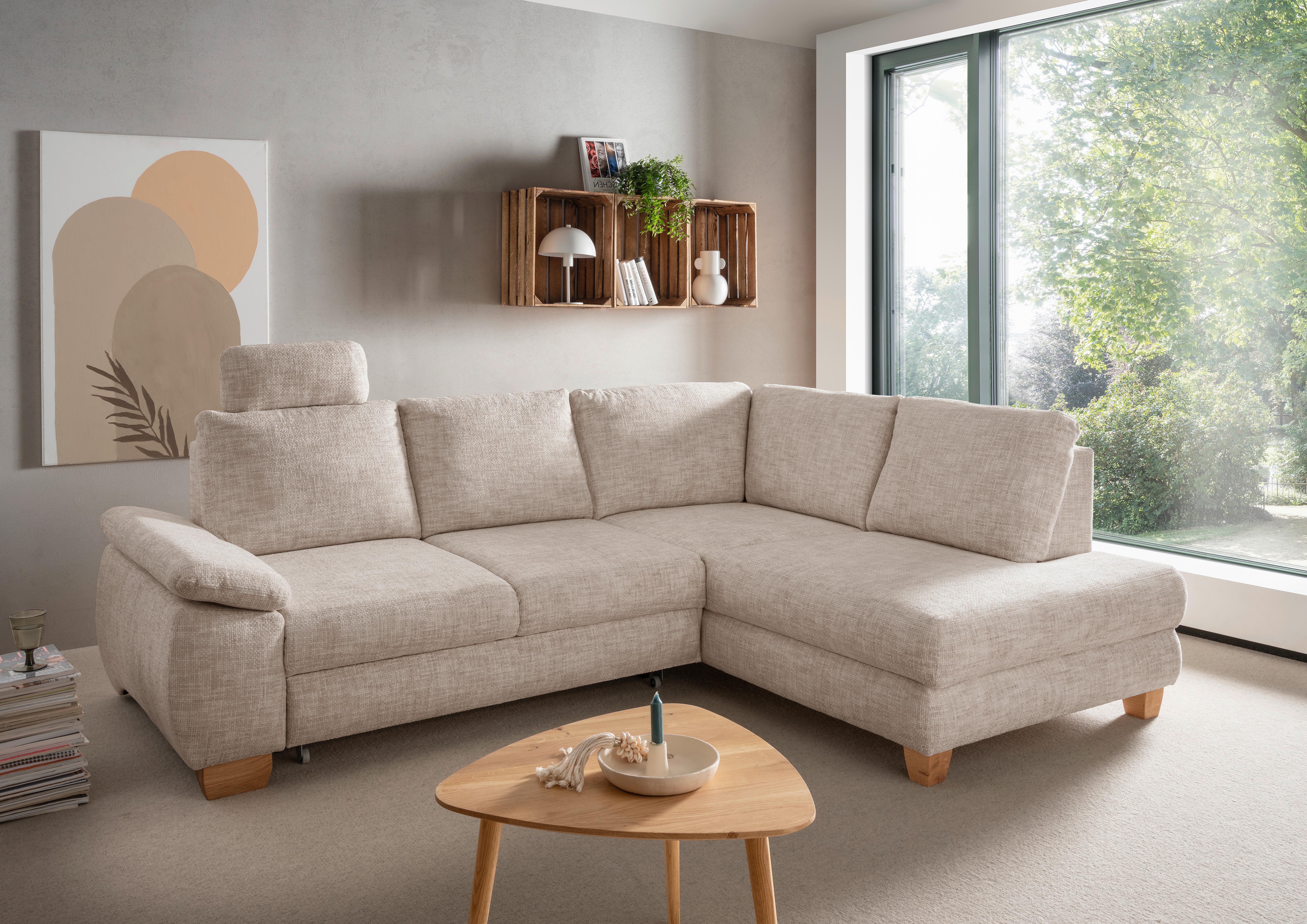 Eckschlafsofa Positano, Creme S: 265x206 Cm - Wildeiche/Creme, MODERN, Textil (265/206cm) - Livetastic