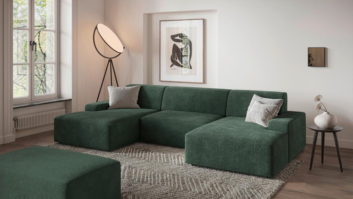 Hocker Wien, D. Grün B: 112 Cm - Dunkelgrün/Schwarz, MODERN, Textil (112/44/66cm) - Trendmanufaktur