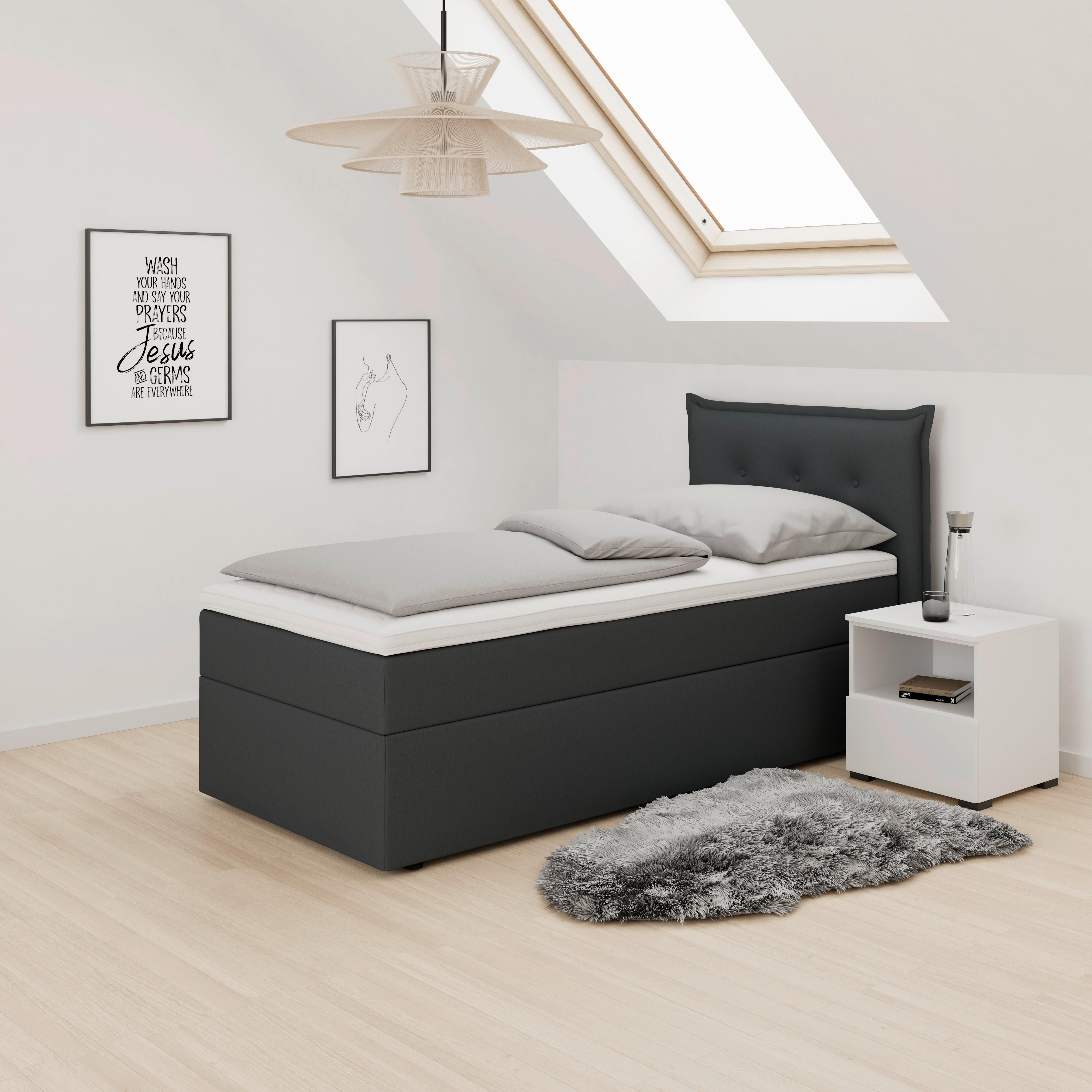 Boxspringová posteľ POLO 90x200, tmavosivá - čierna/tmavosivá, Modern, drevo/textil (90/200cm) - Bessagi Home