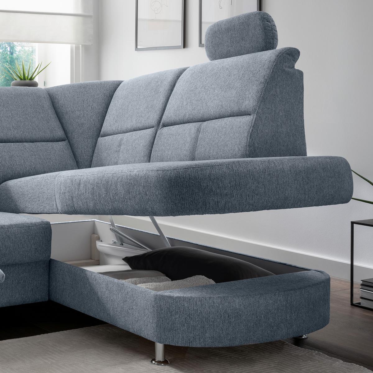 Ecksofa Mit Relaxfunktion Parole Hellblau Chenille - Chromfarben/Hellblau, KONVENTIONELL, Textil (231/184cm) - Livetastic