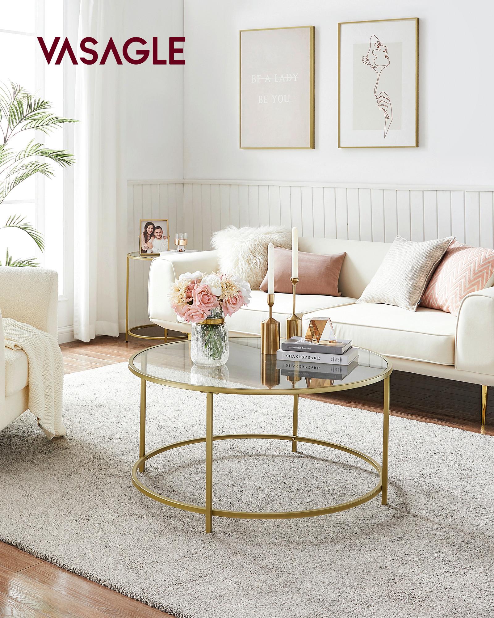 Beistelltisch mit Glasplatte Goldfarben - Klar/Goldfarben, Trend, Glas/Metall (84/84/45,5cm) - Boxxx