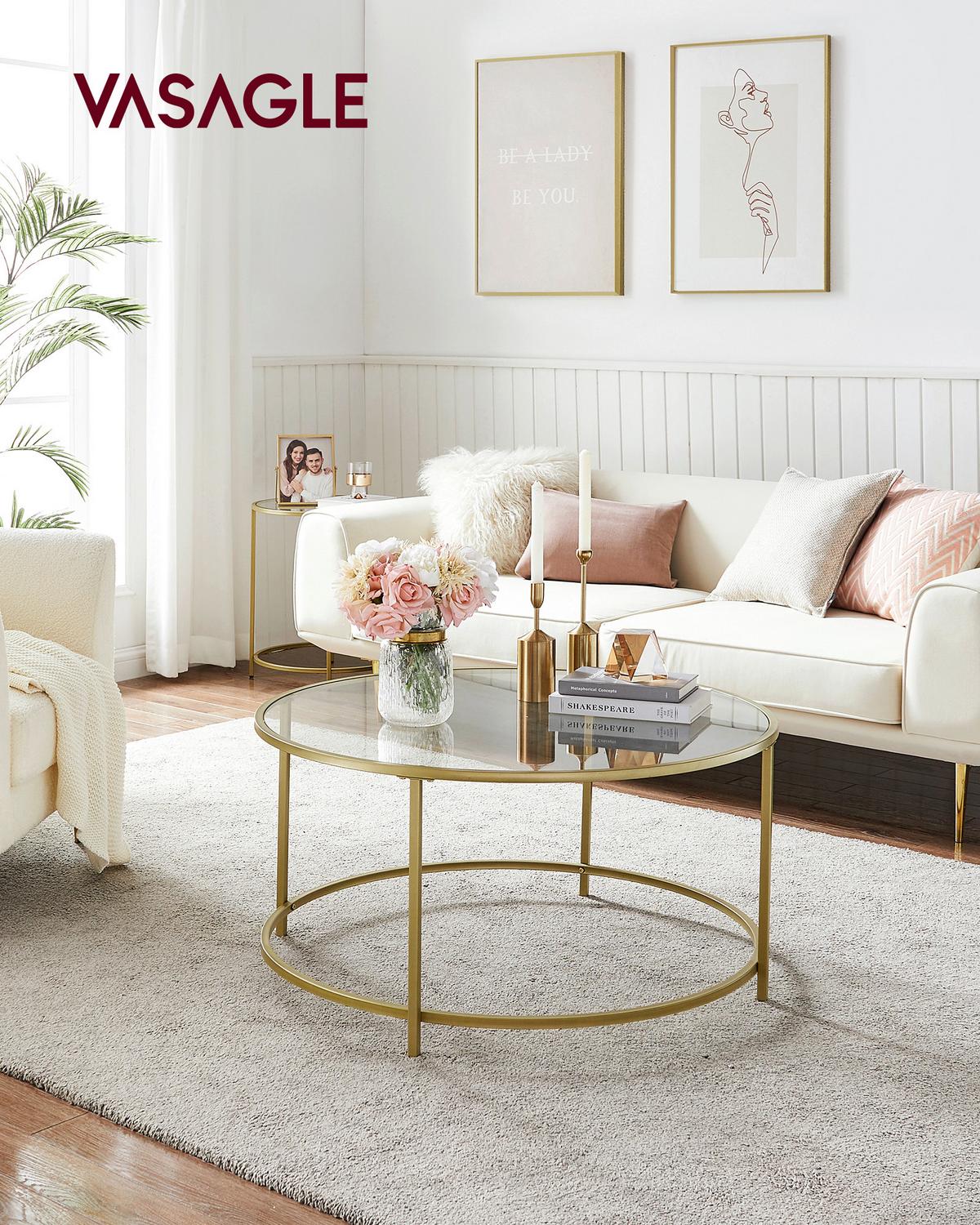 Beistelltisch Mit Glasplatte Goldfarben - Klar/Goldfarben, Trend, Glas/Metall (84/84/45,5cm) - Boxxx