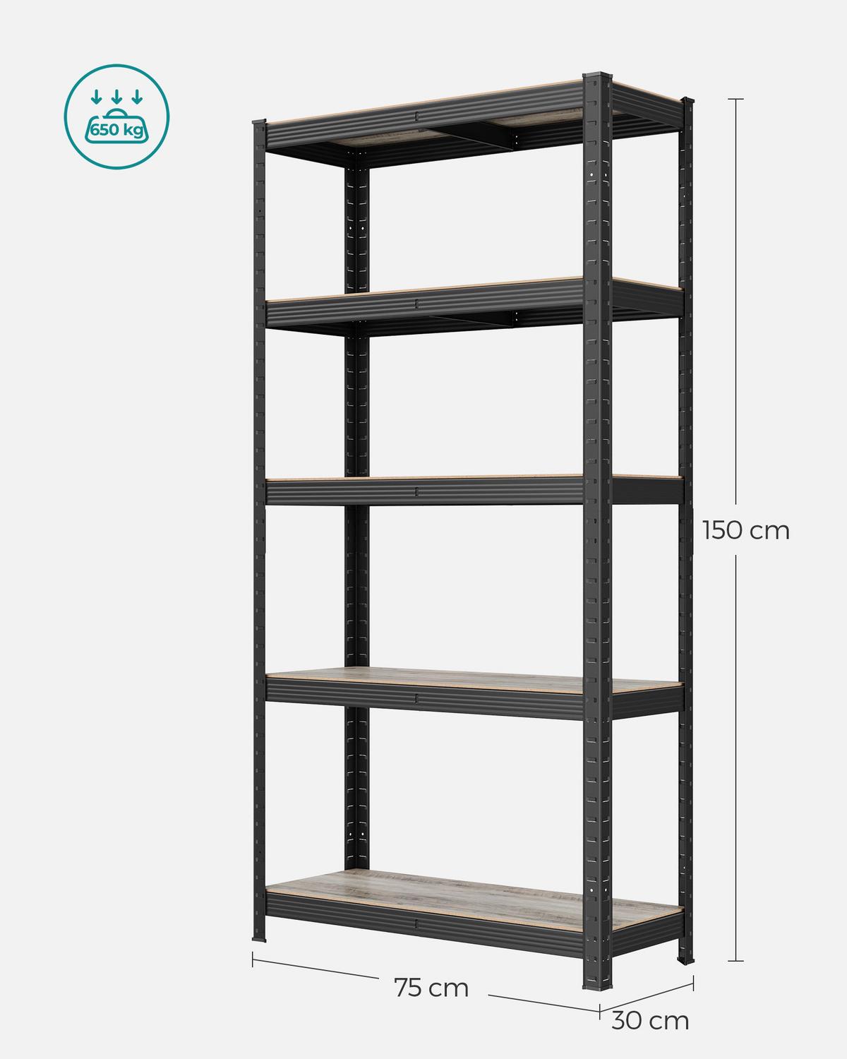 Schwerlastregal Shelving Braun/Schwarz B: 75 cm - Schwarz/Braun, Basics, Holzwerkstoff/Metall (75/150/30cm)