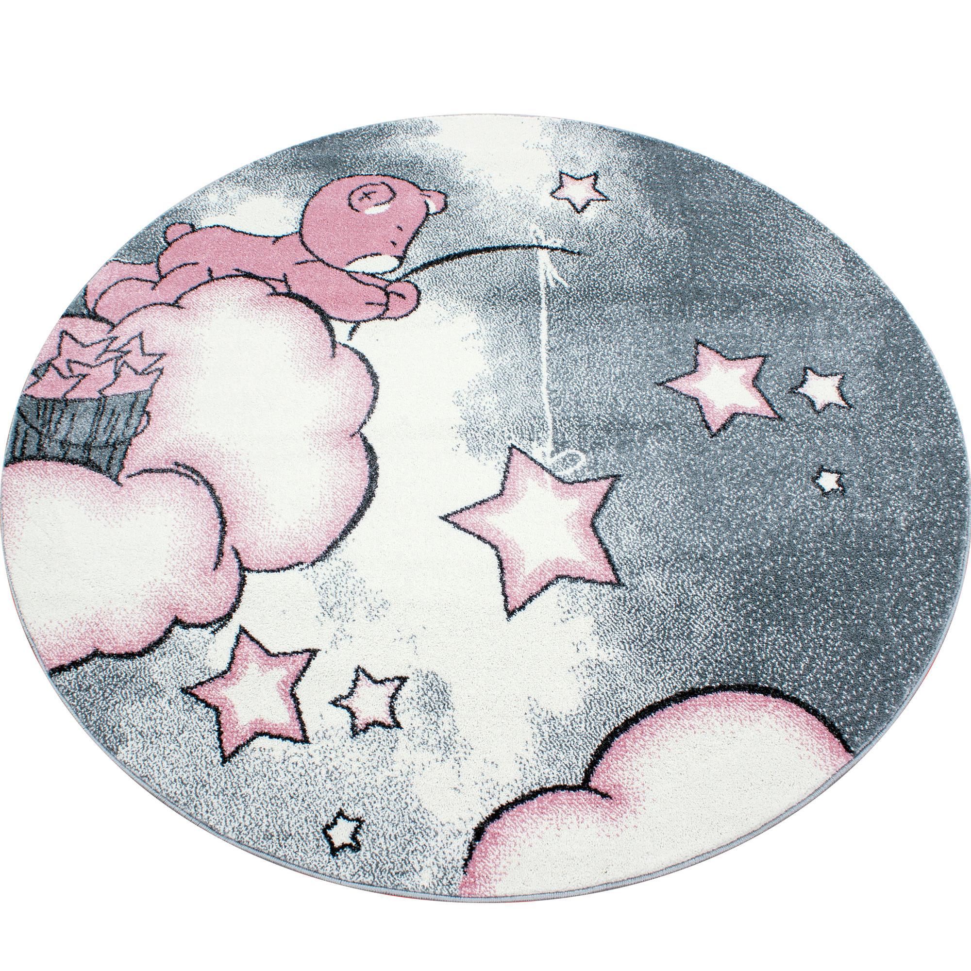 Kinderteppich Rund Bär Grau/weiß/pink Kids Ø 120 Cm - Pink/Weiß, Trend, Textil (120cm)