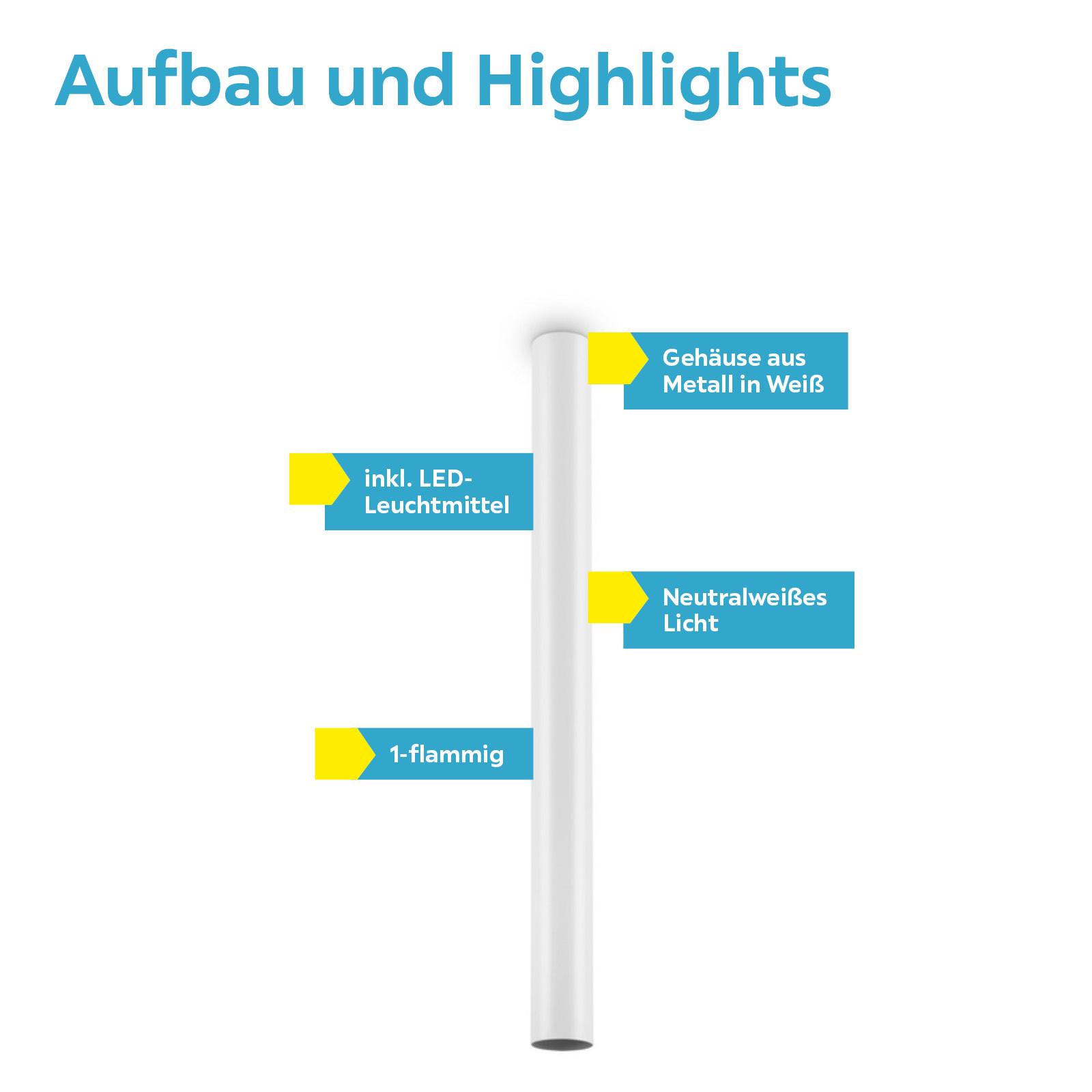 LED- Deckenleuchte Look H: 75 cm 1-Flammig, Zylinder - Weiß, KONVENTIONELL, Metall (6/75cm) - Ideal Lux