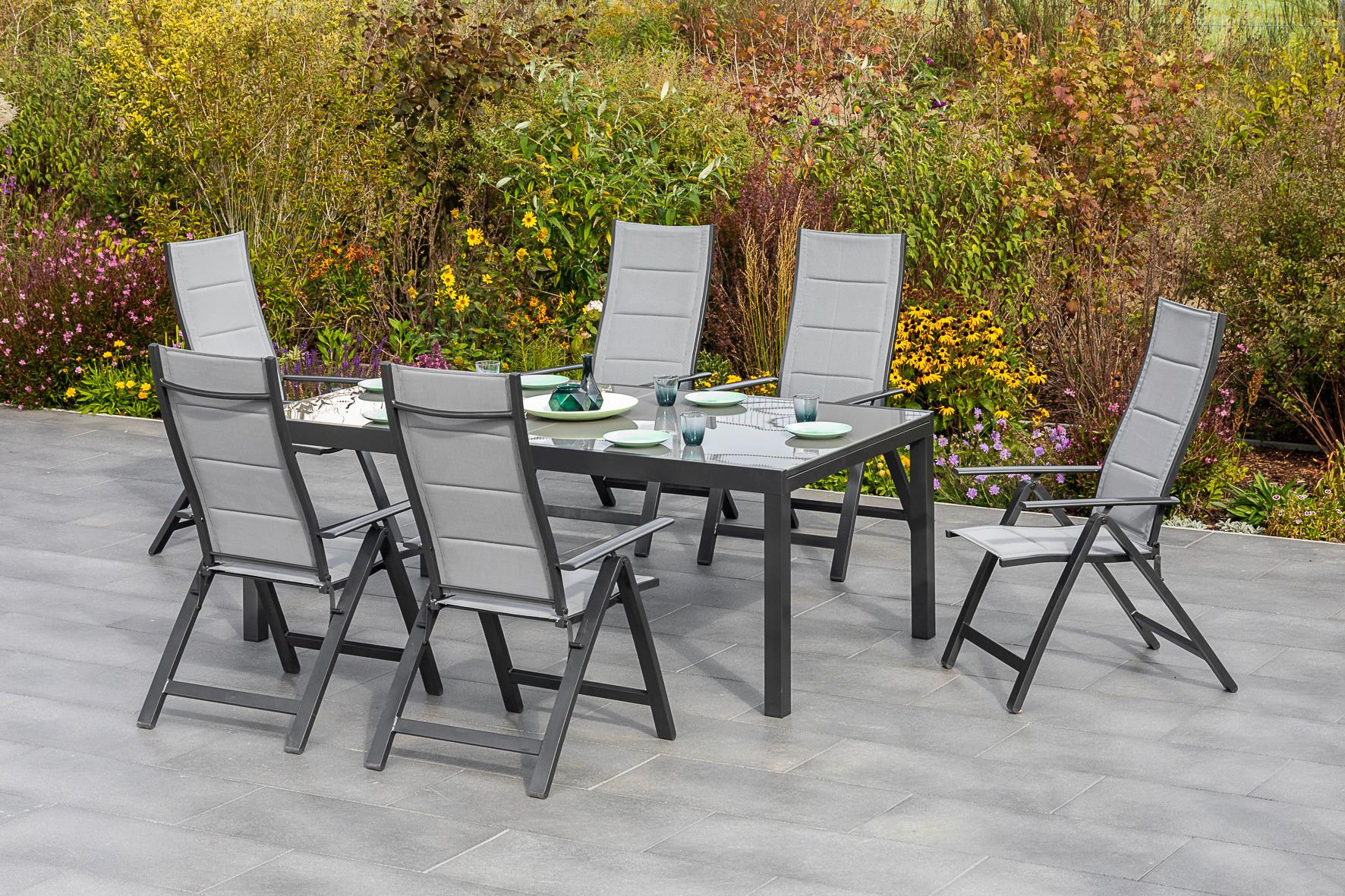 Gartenmöbel Set 7-Tlg Florenz aus Metall/Textil - Graphitfarben/Grau, MODERN, Textil/Metall - Gardenson
