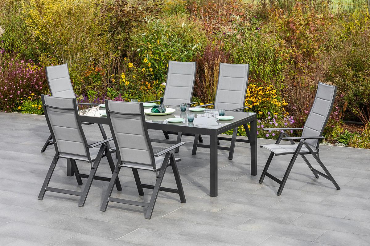 Gartenmöbel Set 7-Tlg Florenz aus Metall/Textil - Graphitfarben/Grau, MODERN, Textil/Metall - Gardenson