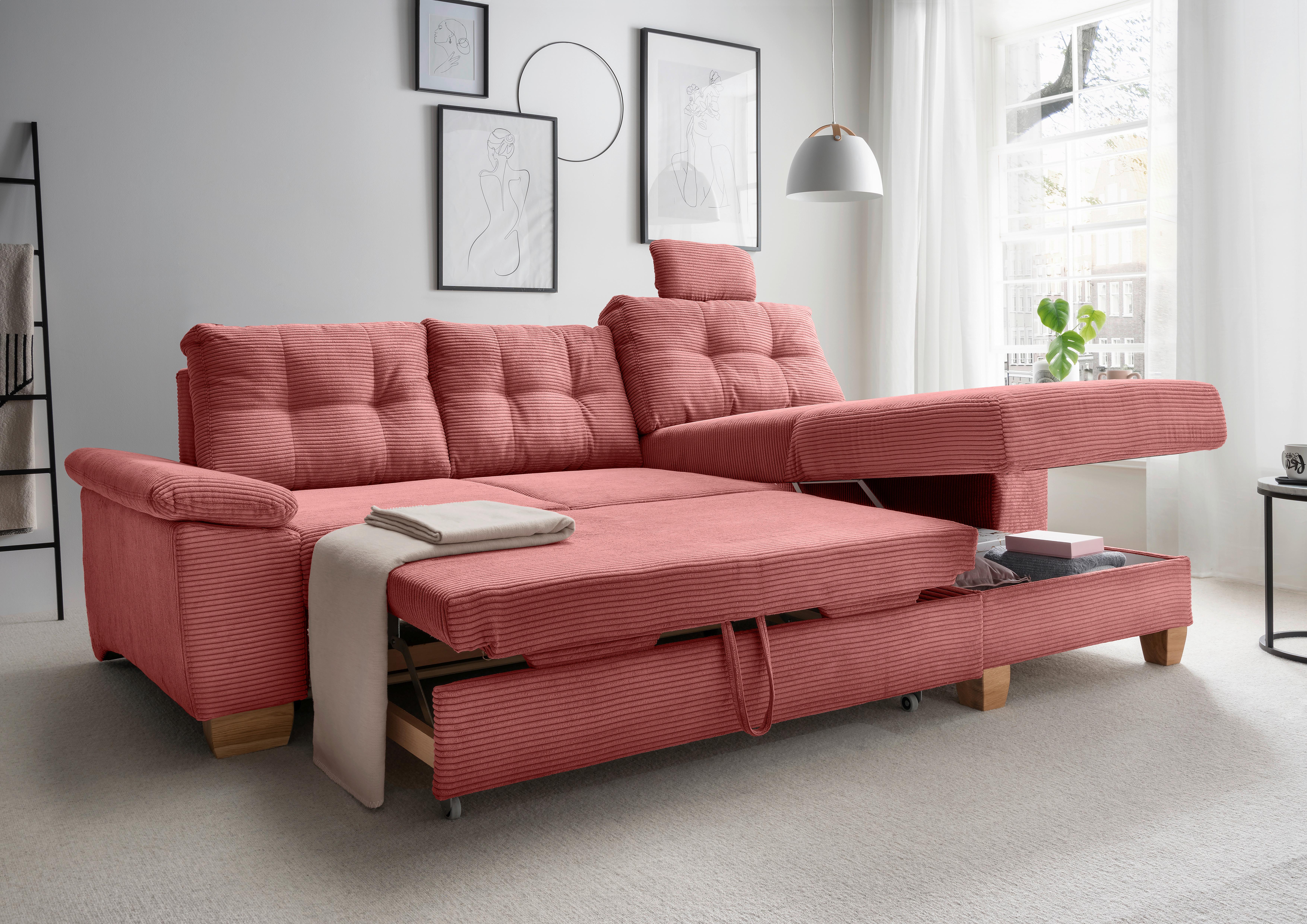 Ecksofa Brizzini Koralle S: 270x176 Cm - Koralle/Naturfarben, MODERN, Textil (270/176cm) - Livetastic