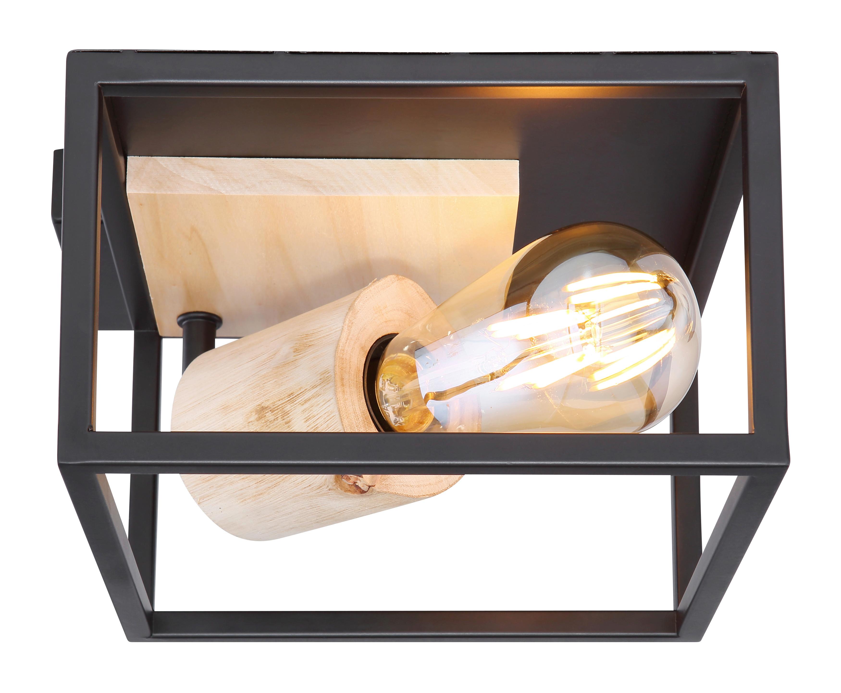 Deckenleuchte Hagar L: 22 cm 1-Flammig Eckig mit Holz - Schwarz/Naturfarben, Natur, Holz/Metall (22/22/14,5cm) - Globo