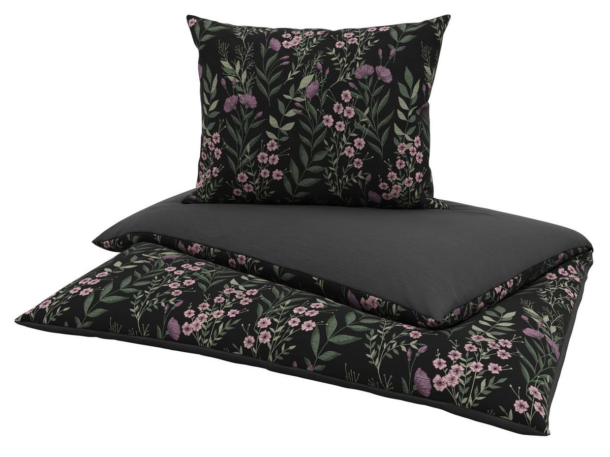Satin Bettwäsche 140 X 200 cm Olivia Anthrazit Blumen - Anthrazit, ROMANTIK / LANDHAUS, Textil (140/200cm) - James Wood