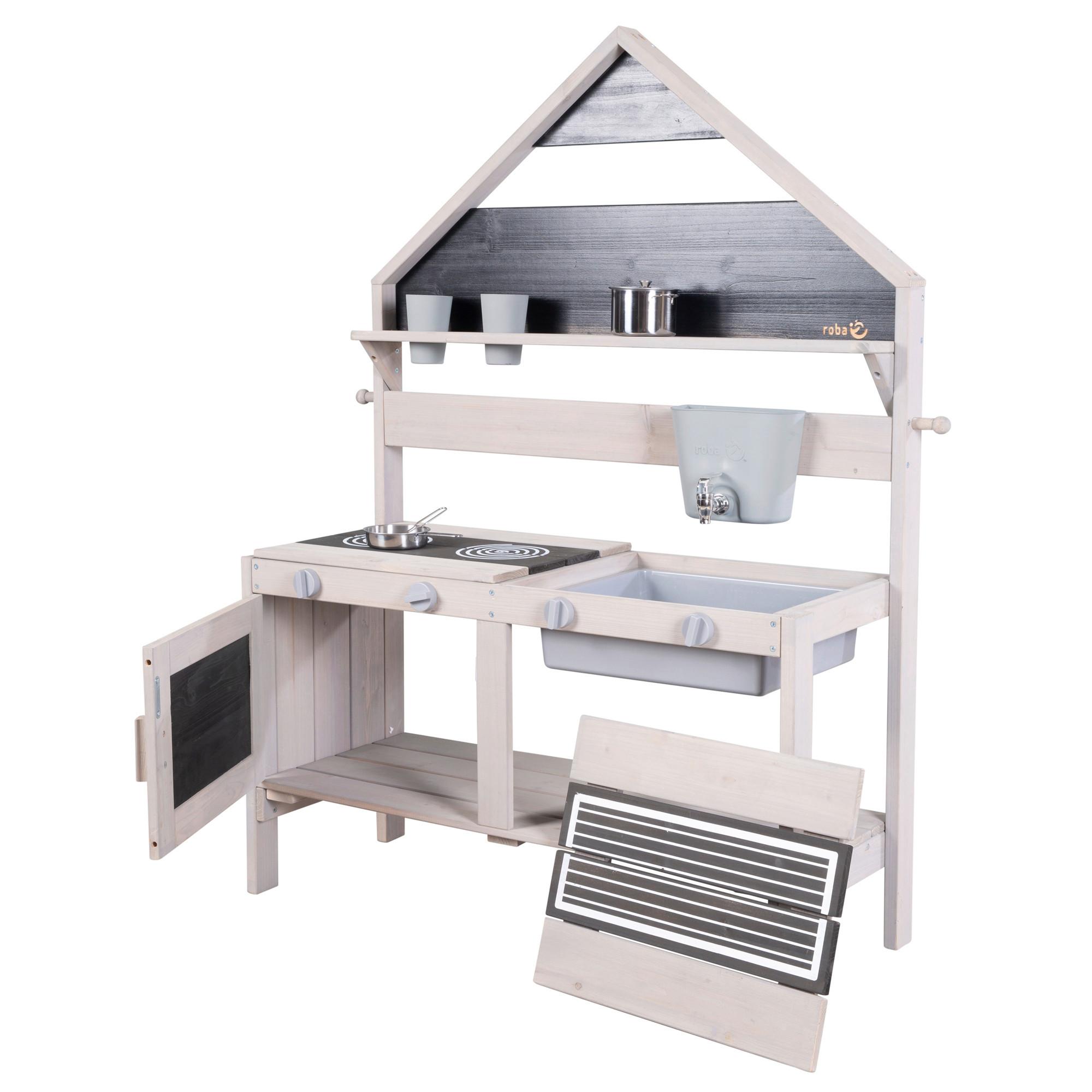 Spiel/Matschküche hellgrau in Hausform - Hellgrau, Basics, Holzwerkstoff/Kunststoff (89/124/34cm)