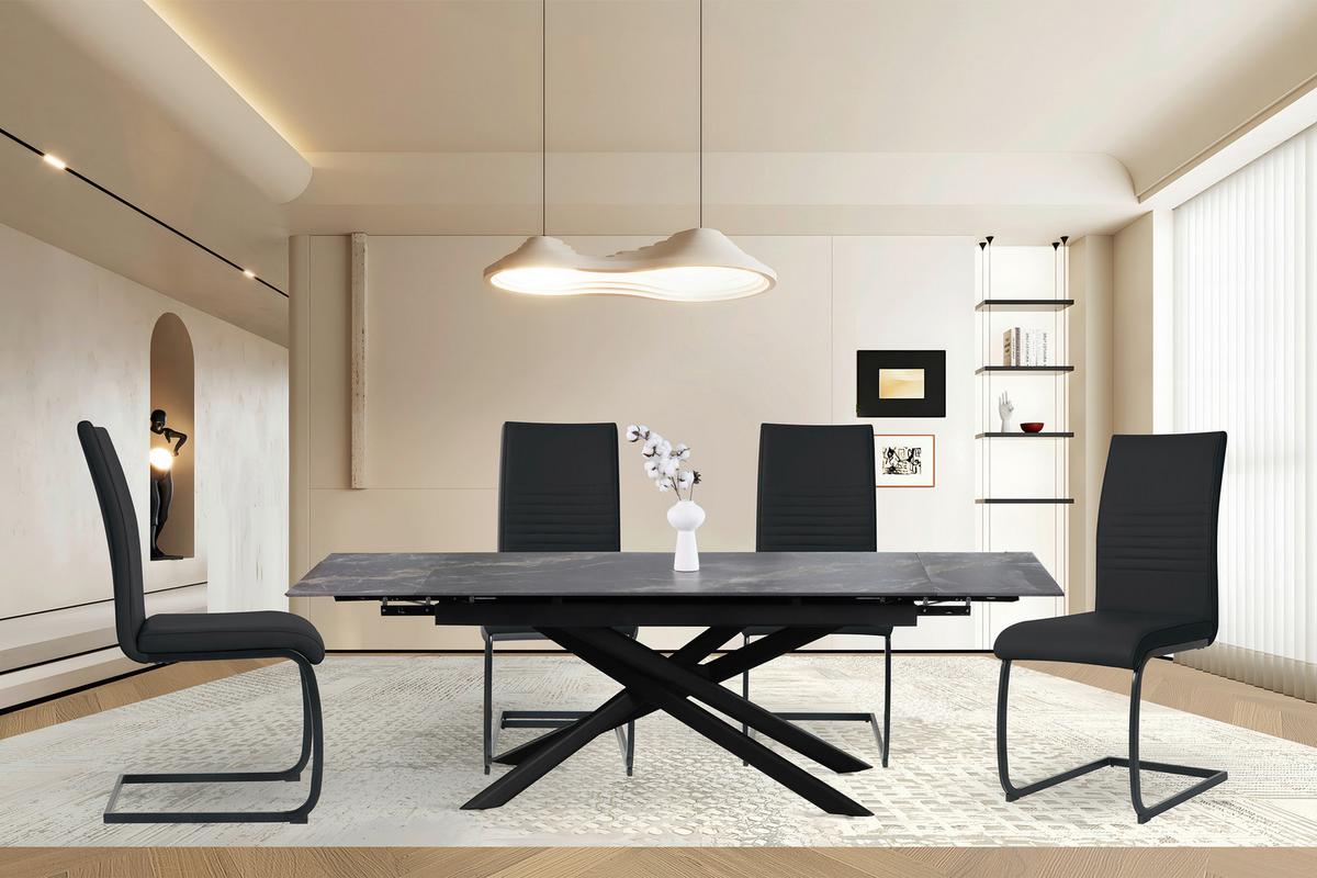 Stuhl-set Lederlook Schwarz, B: 42cm - Schwarz, Design, Kunststoff/Textil (42/97/59cm) - Livetastic