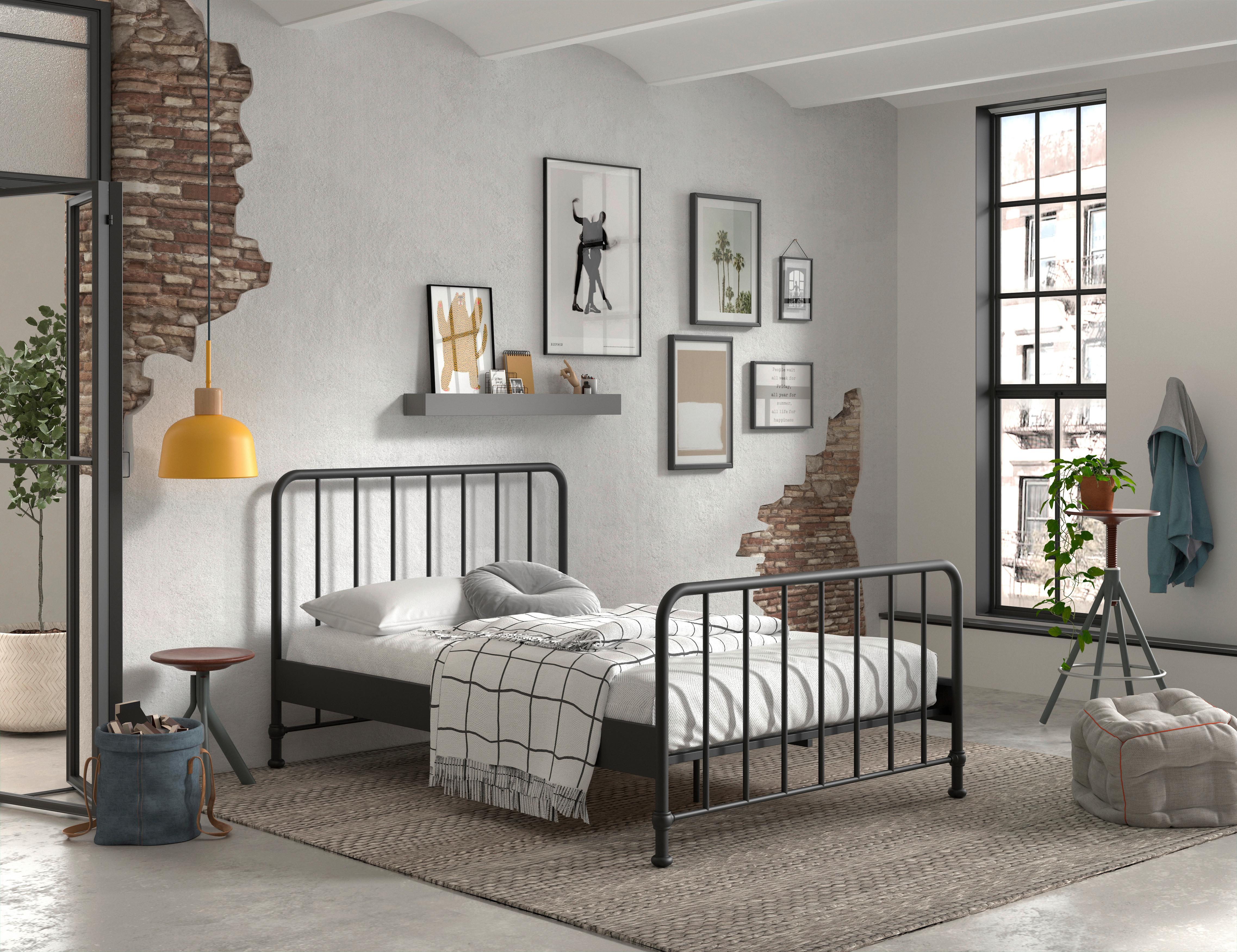 Postel pro děti a mládež 140x200cm, černá - černá, Romantický / Rustikální, kov/dřevo (140/200cm) - MID.YOU