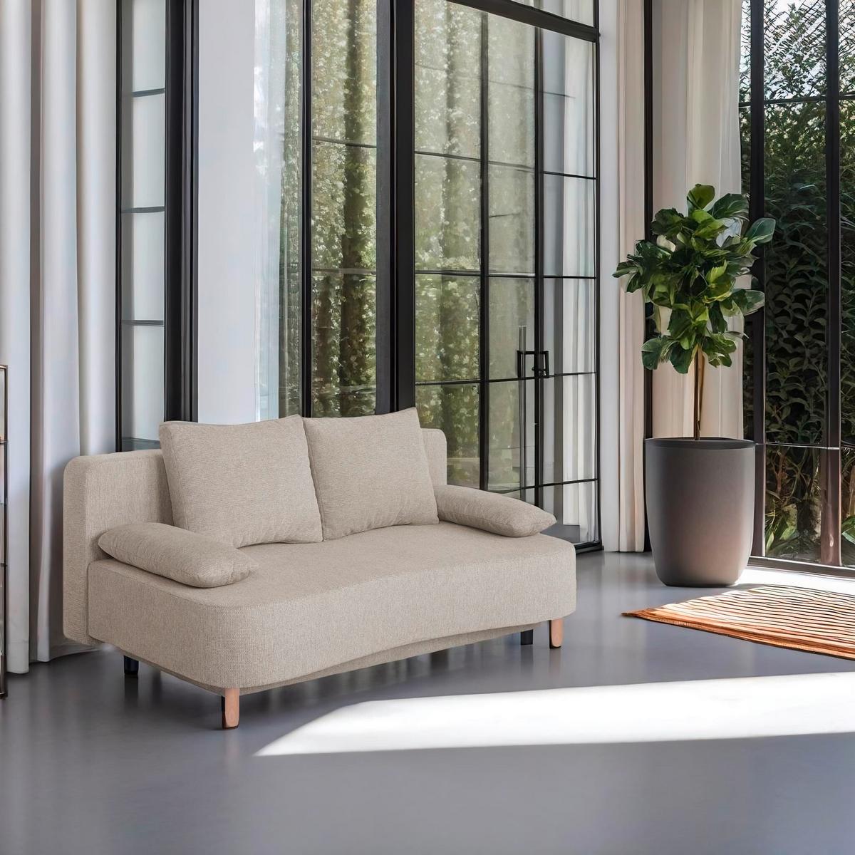 Schlafsofa Mit Bettkasten Lara Beige - Beige/Buchefarben, Design, Holzwerkstoff/Textil (193/86/85cm) - P & B