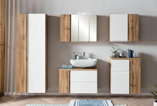 Badezimmer Hochschrank Varese BxH 65x180 cm Weiß/Eiche Dekor - Eiche Wotan/Weiß, MODERN, Holzwerkstoff (65/180/35cm) - Held