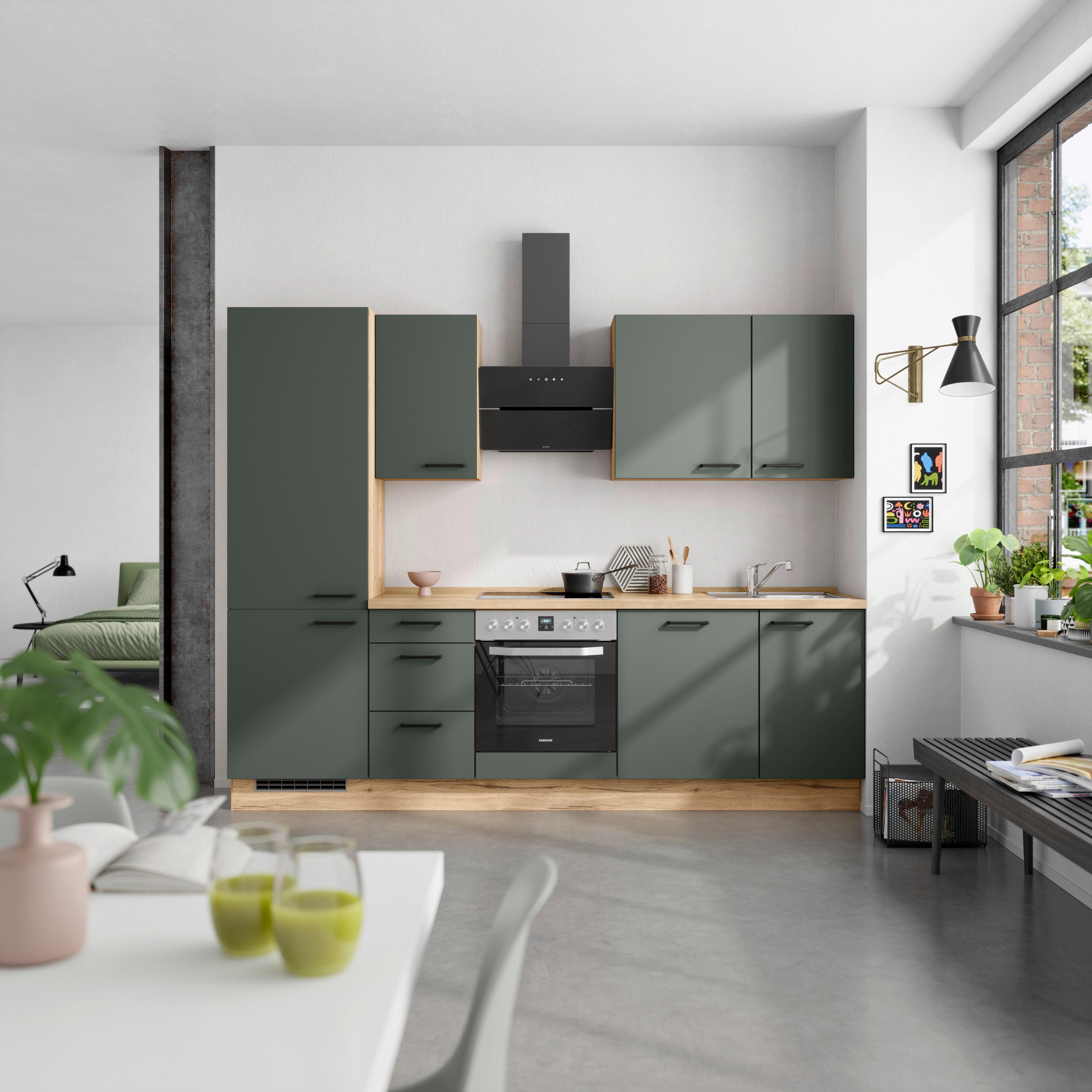 Küchenleerblock Easytouch High-Line, H6 Links - Dunkelgrün/Eichefarben, MODERN, Holzwerkstoff (270cm) - Nobilia