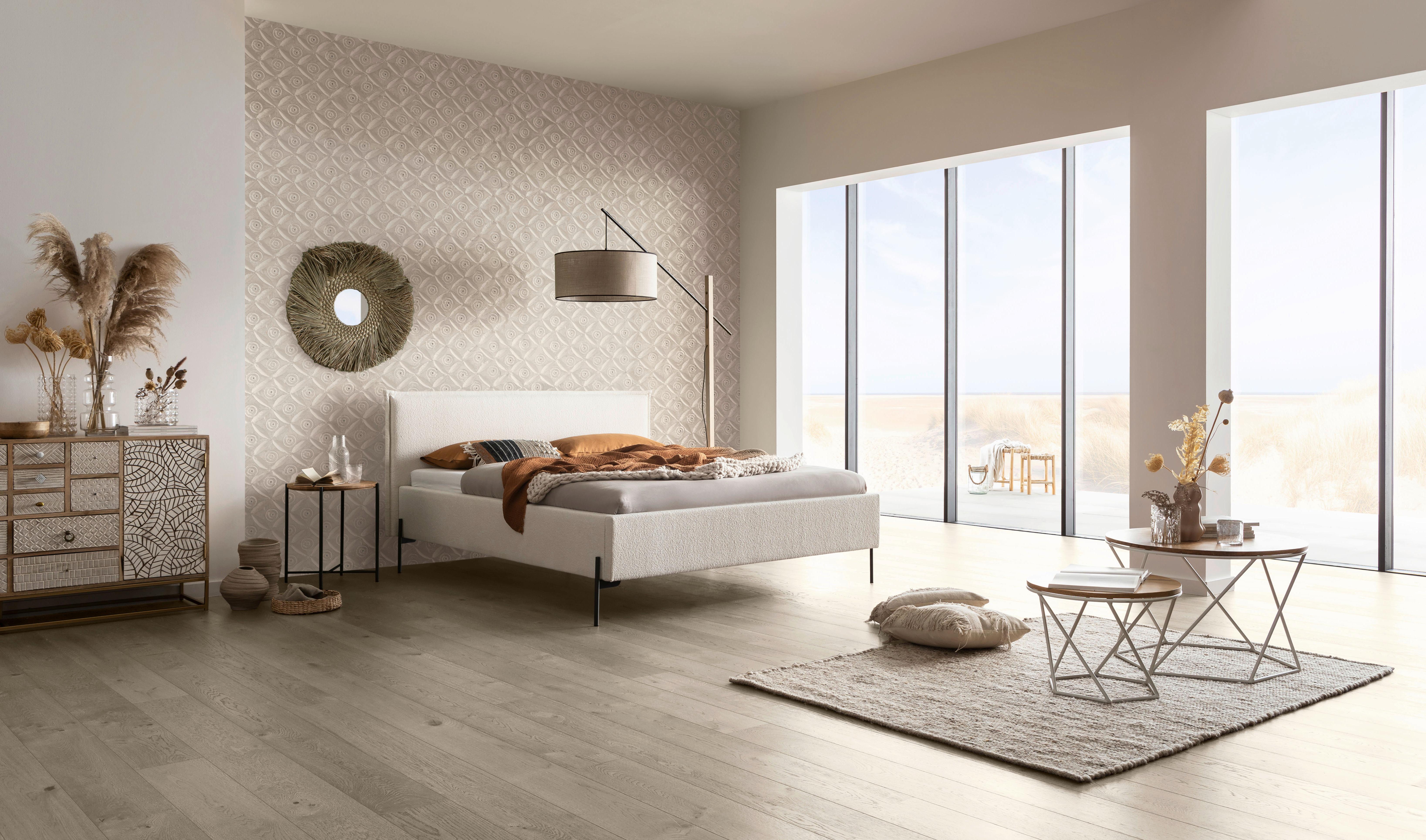 Polsterbett Nora Bouclé Weiß, 160x200 - Anthrazit/Weiß, Design, Textil (160/200cm) - Hasena