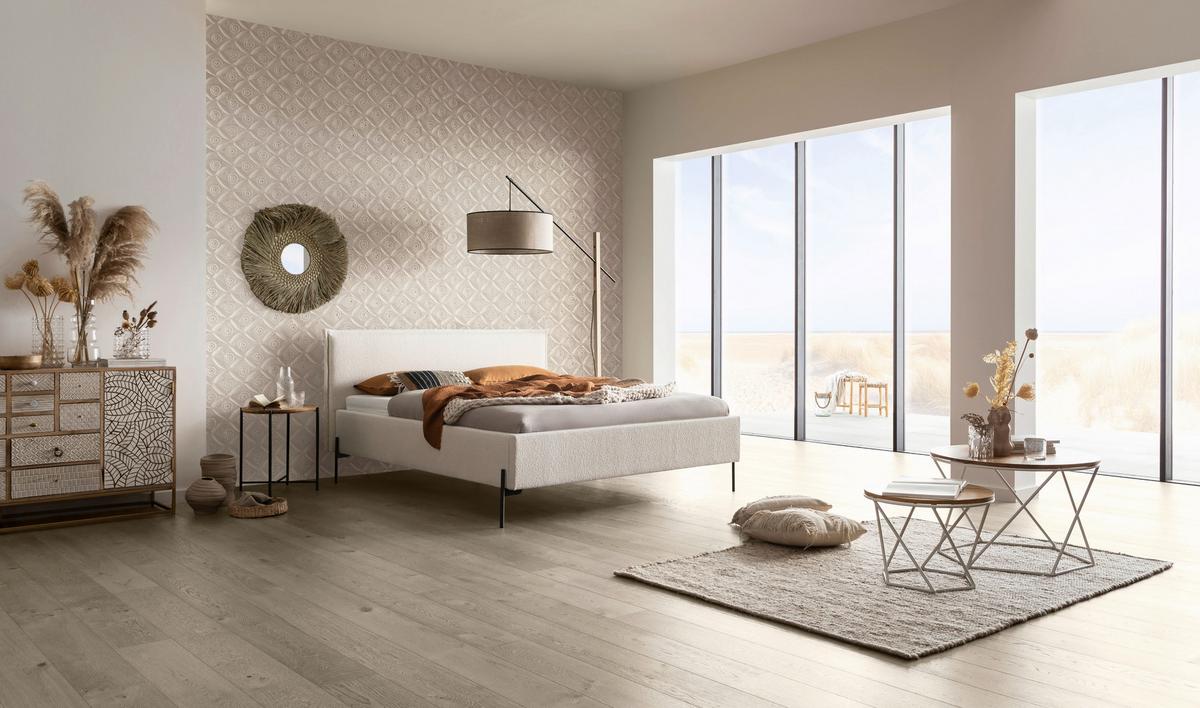 Polsterbett Nora Bouclé Weiß, 160x200 - Anthrazit/Weiß, Design, Textil (160/200cm) - Hasena