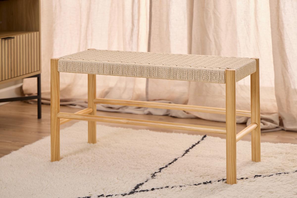 SEDACÍ LAVICE ALVIN - barvy borovice/přírodní barvy, Trend, dřevo/textil (80/45/35cm)