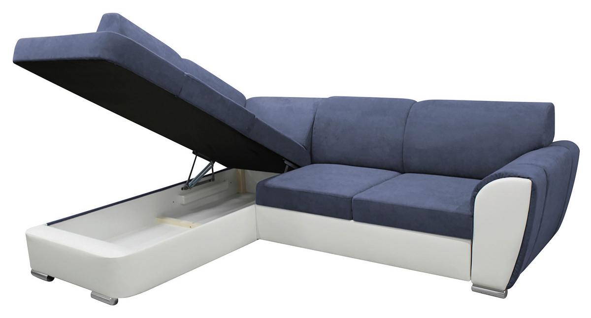 Ecksofa Mit Bettkasten Doris Rücken Echt Blau/weiß - Blau/Silberfarben, Design, Textil (196/255cm) - MID.YOU